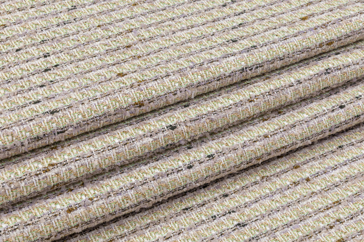 Metallic Italian Cotton Viscose Tweed - Green / Gold / Gray / White