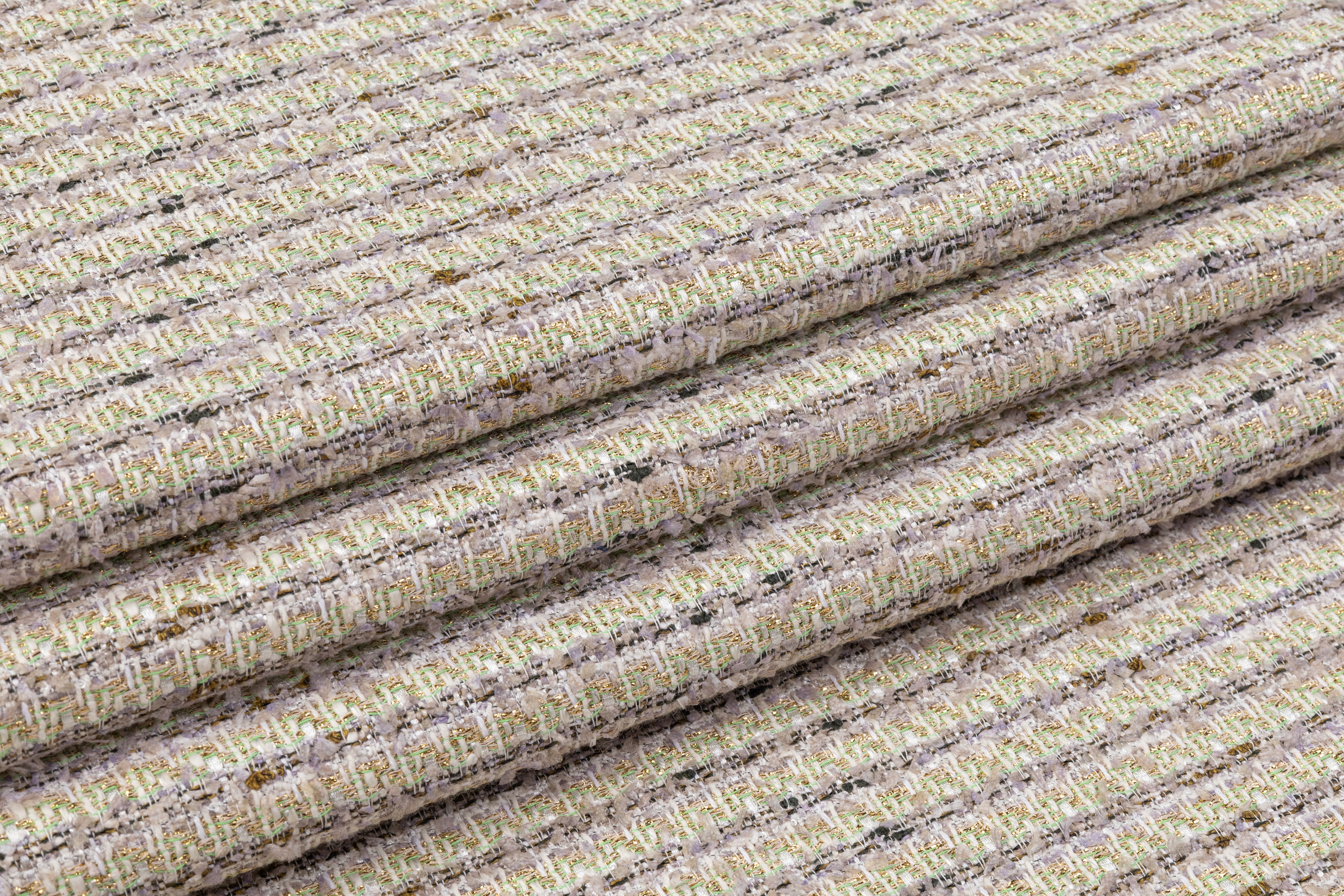 Metallic Italian Cotton Viscose Tweed - Green / Gold / Gray / White