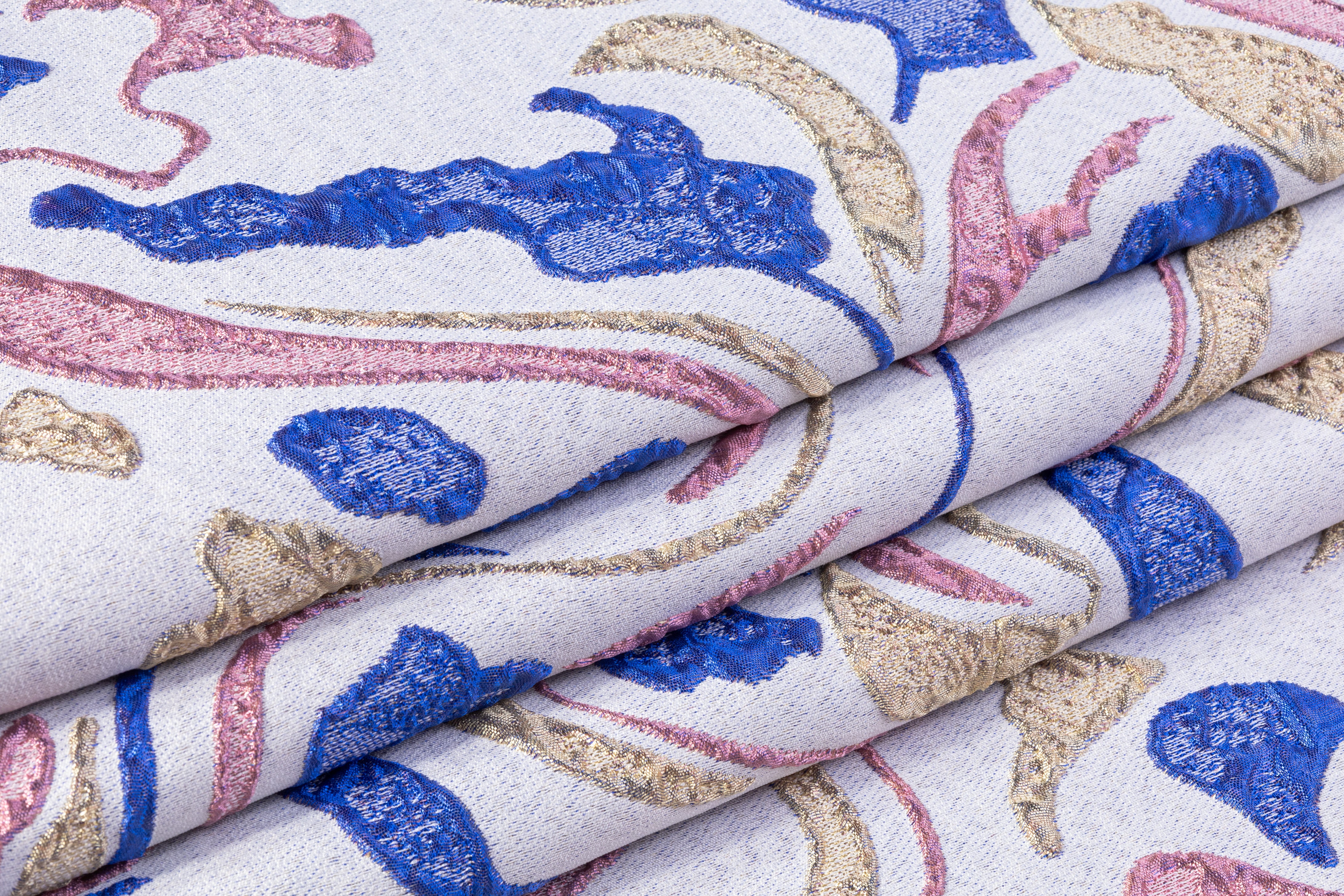 Abstract Italian Brocade - Gold / Blue / Pink