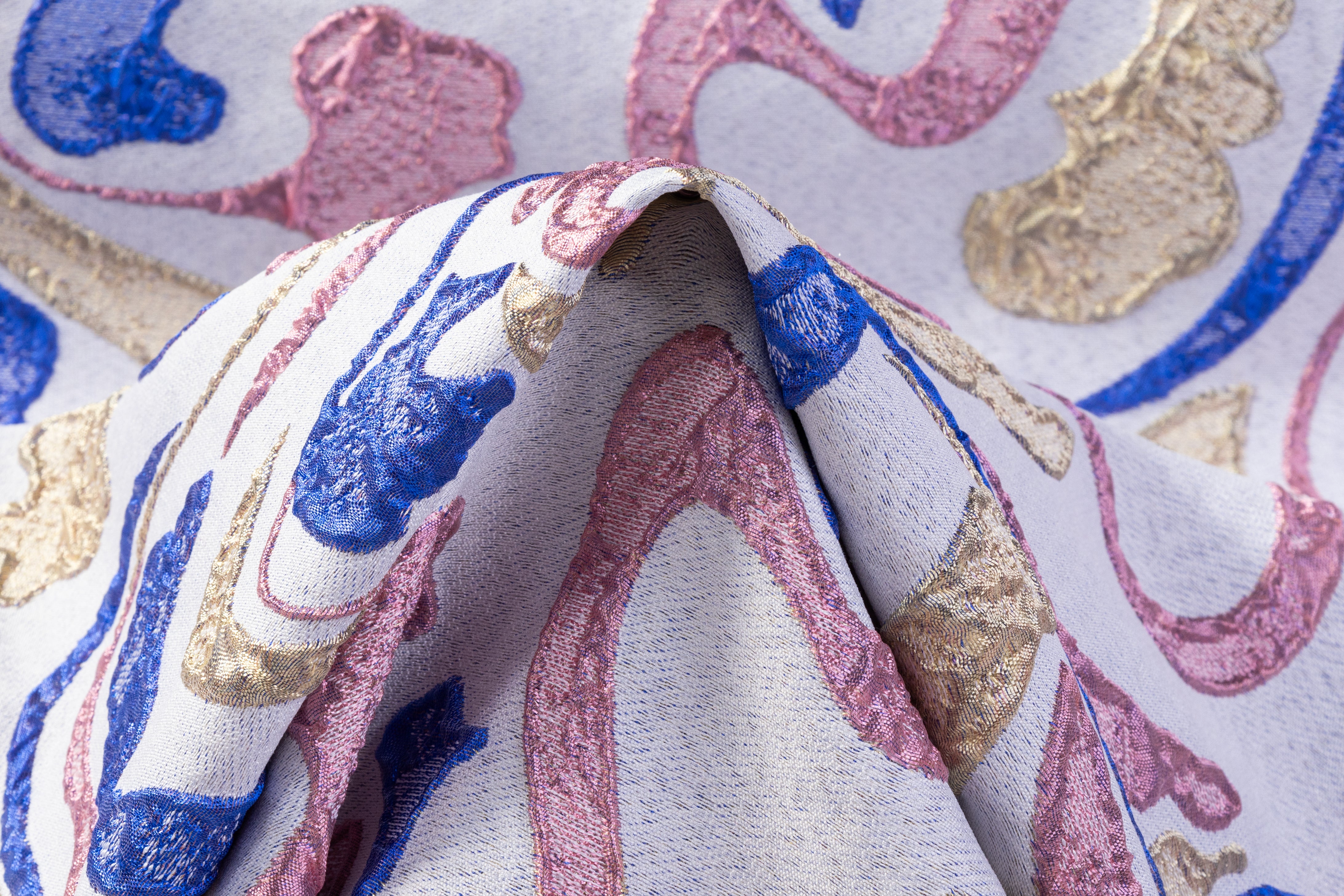 Abstract Italian Brocade - Gold / Blue / Pink