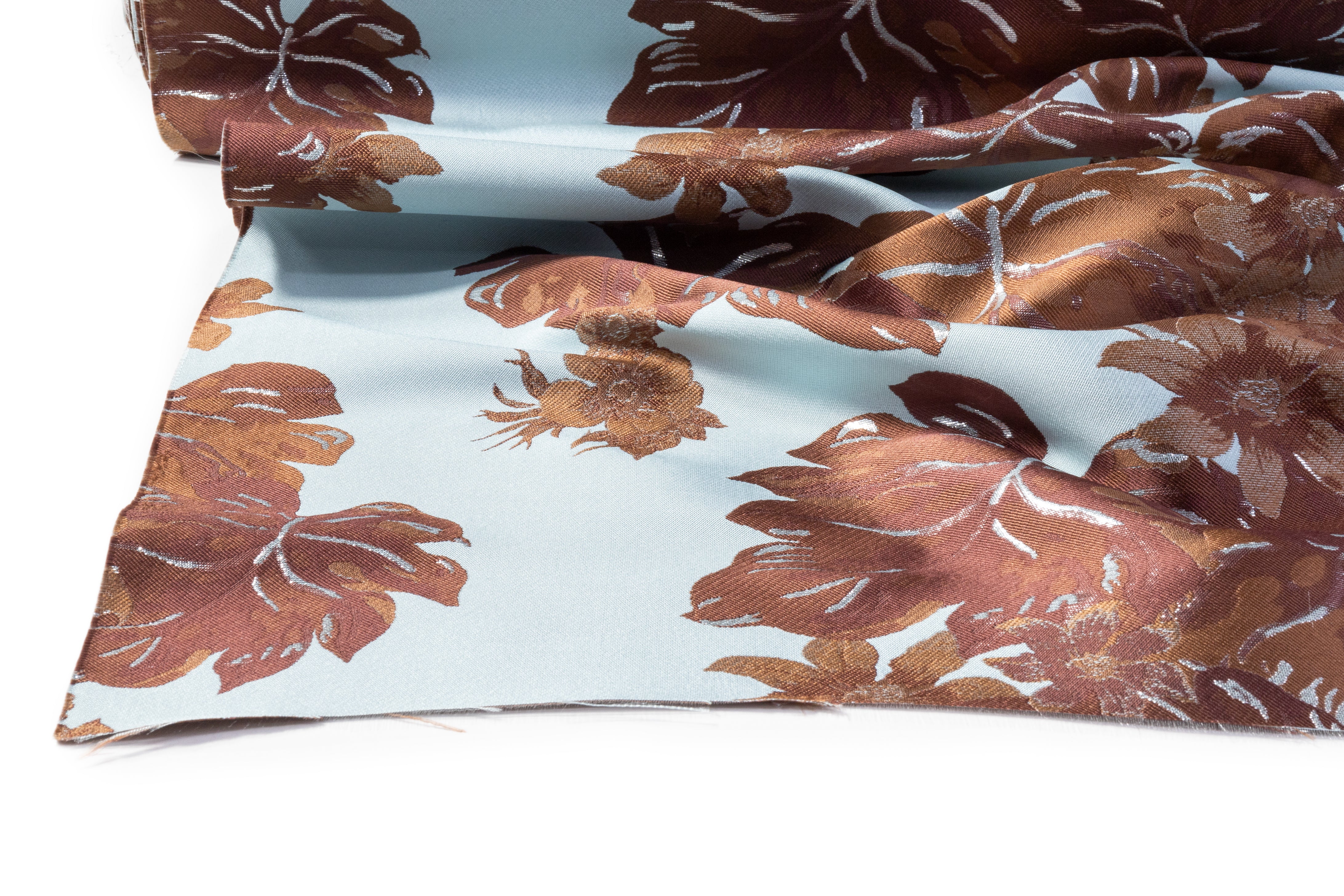 Floral Metallic Italian Brocade - Blue / Brown