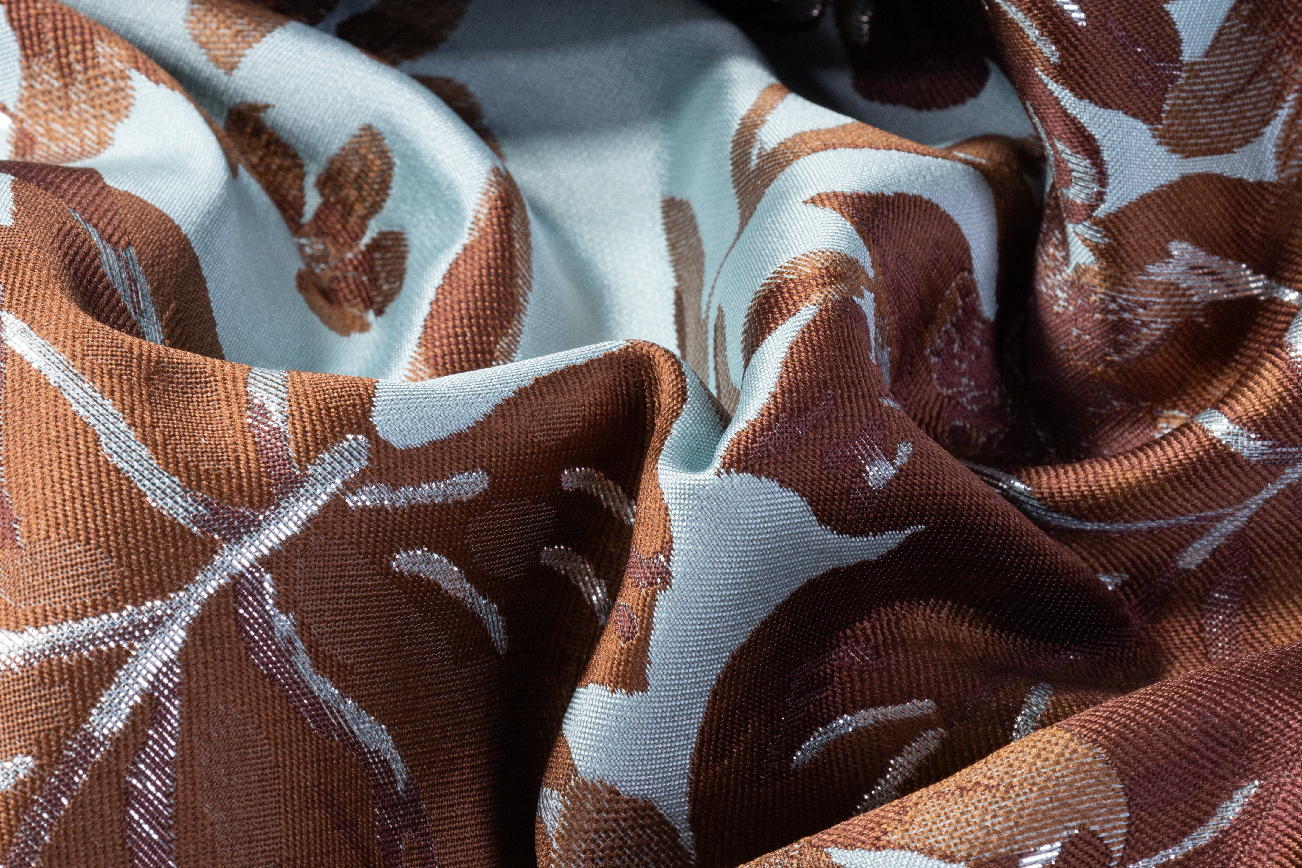Floral Metallic Italian Brocade - Blue / Brown