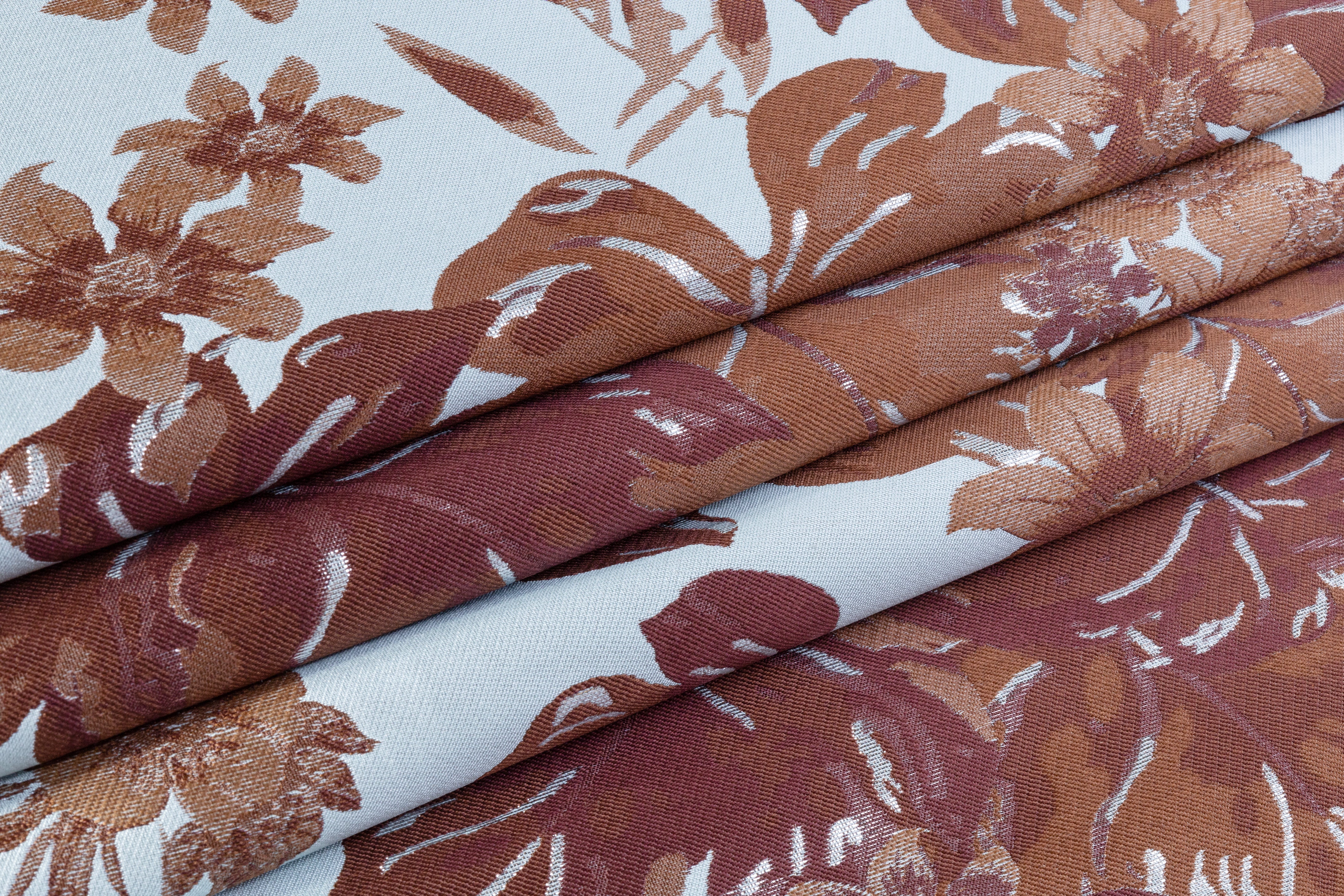 Floral Metallic Italian Brocade - Blue / Brown
