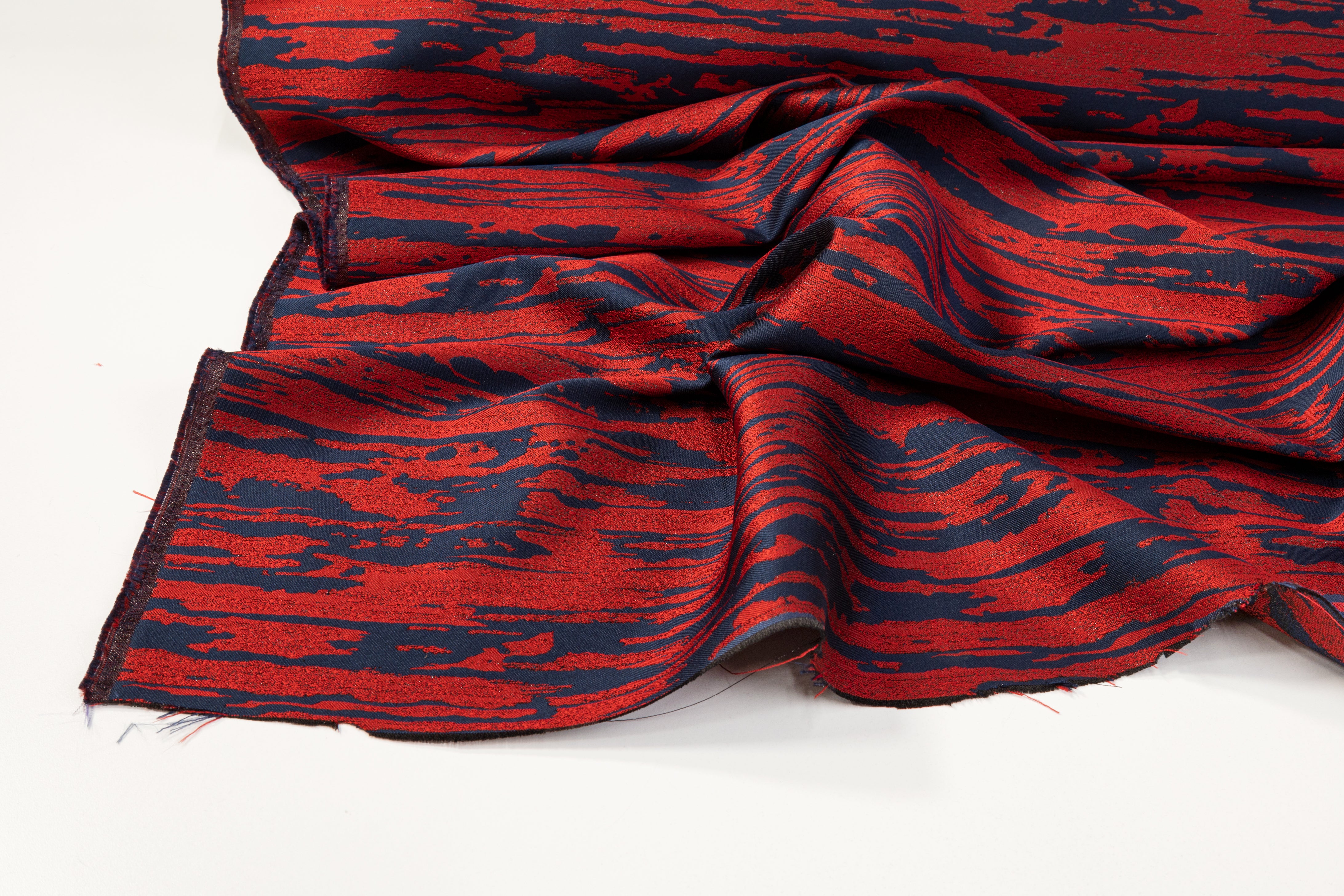 Abstract Metallic Brocade - Navy / Red