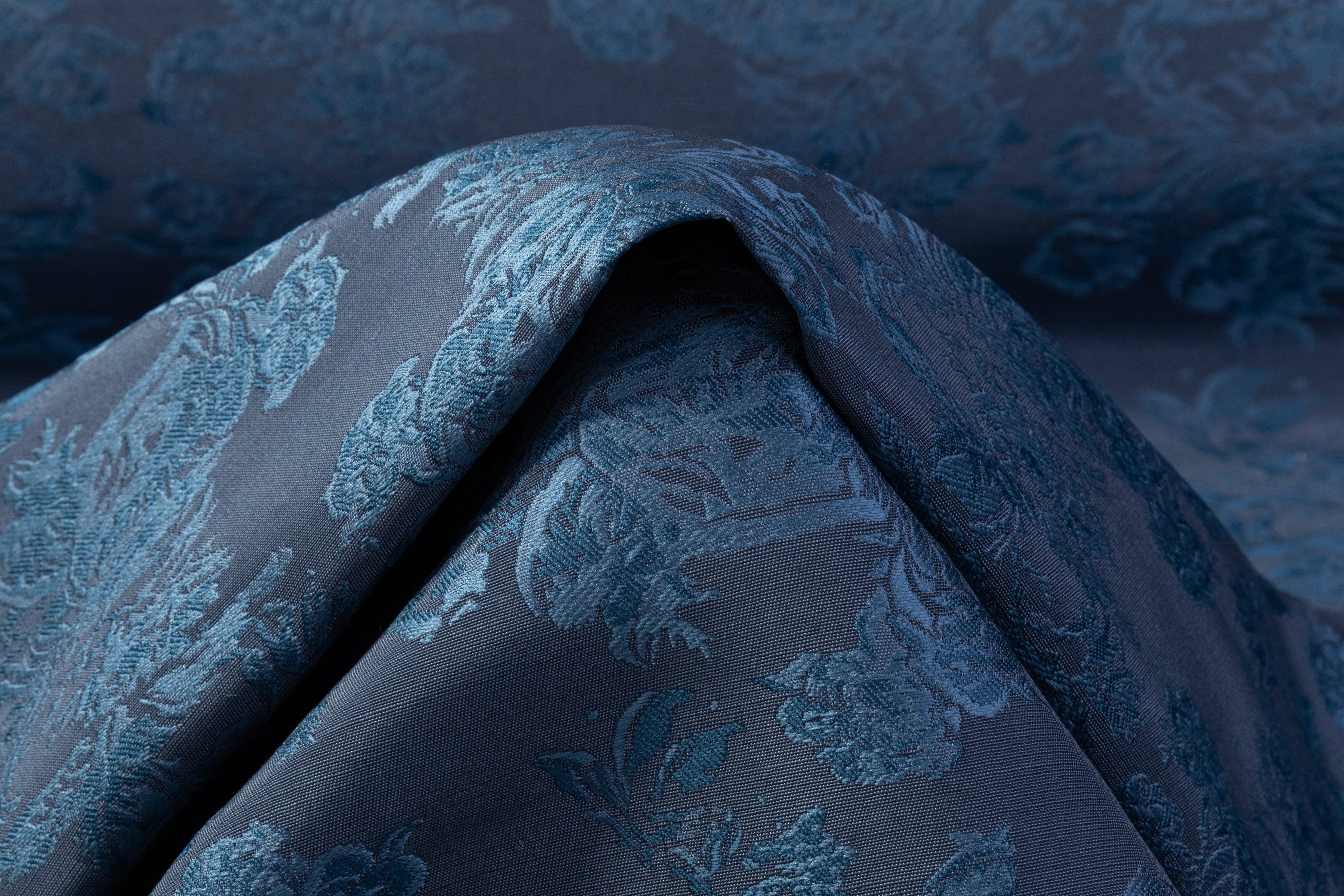 Floral Italian Silk Wool Blend Brocade - Blue