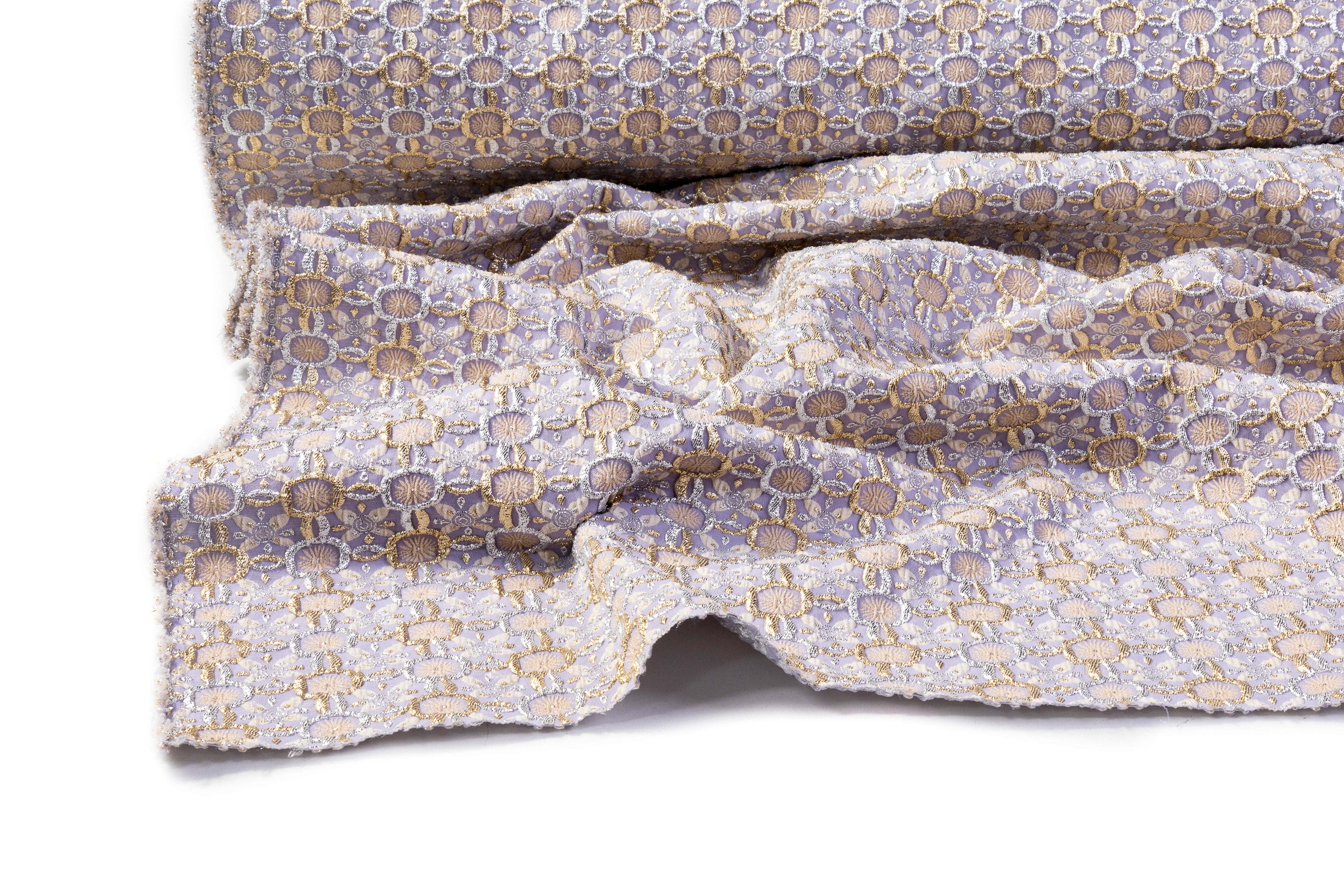 Metallic Italian Stretch Brocade - Lavender / Gold / Silver