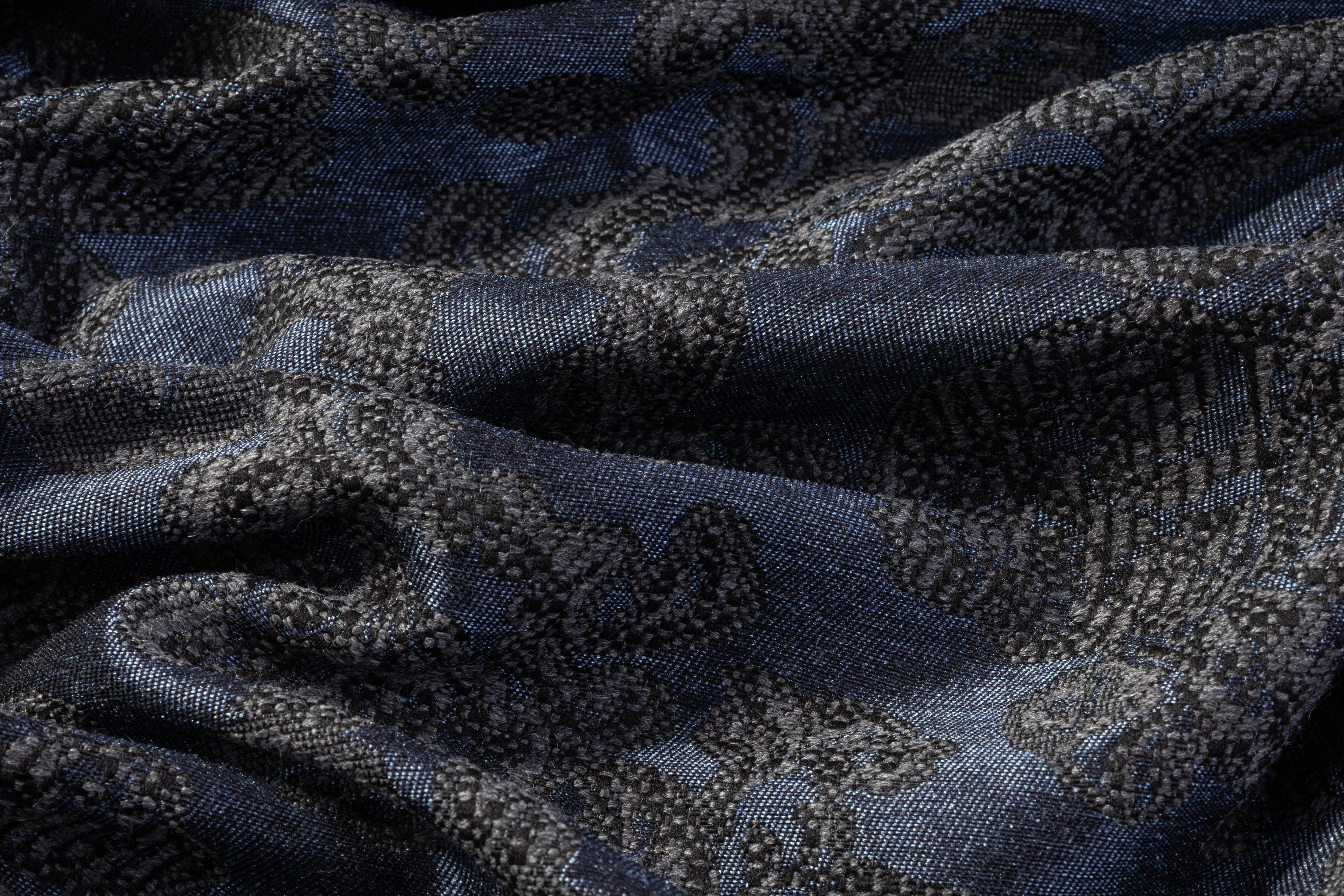 Damask Chenille Brocade - Blue / Gray