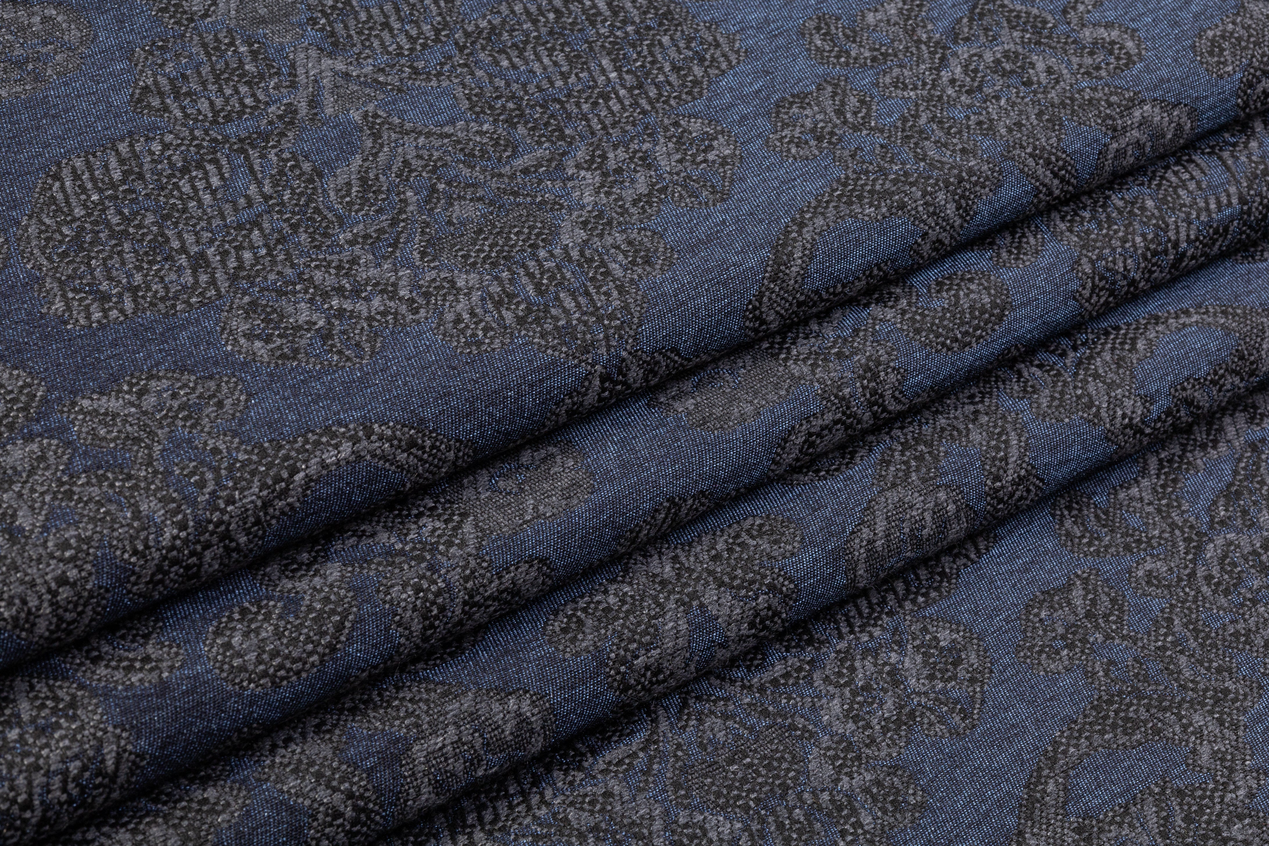 Damask Chenille Brocade - Blue / Gray