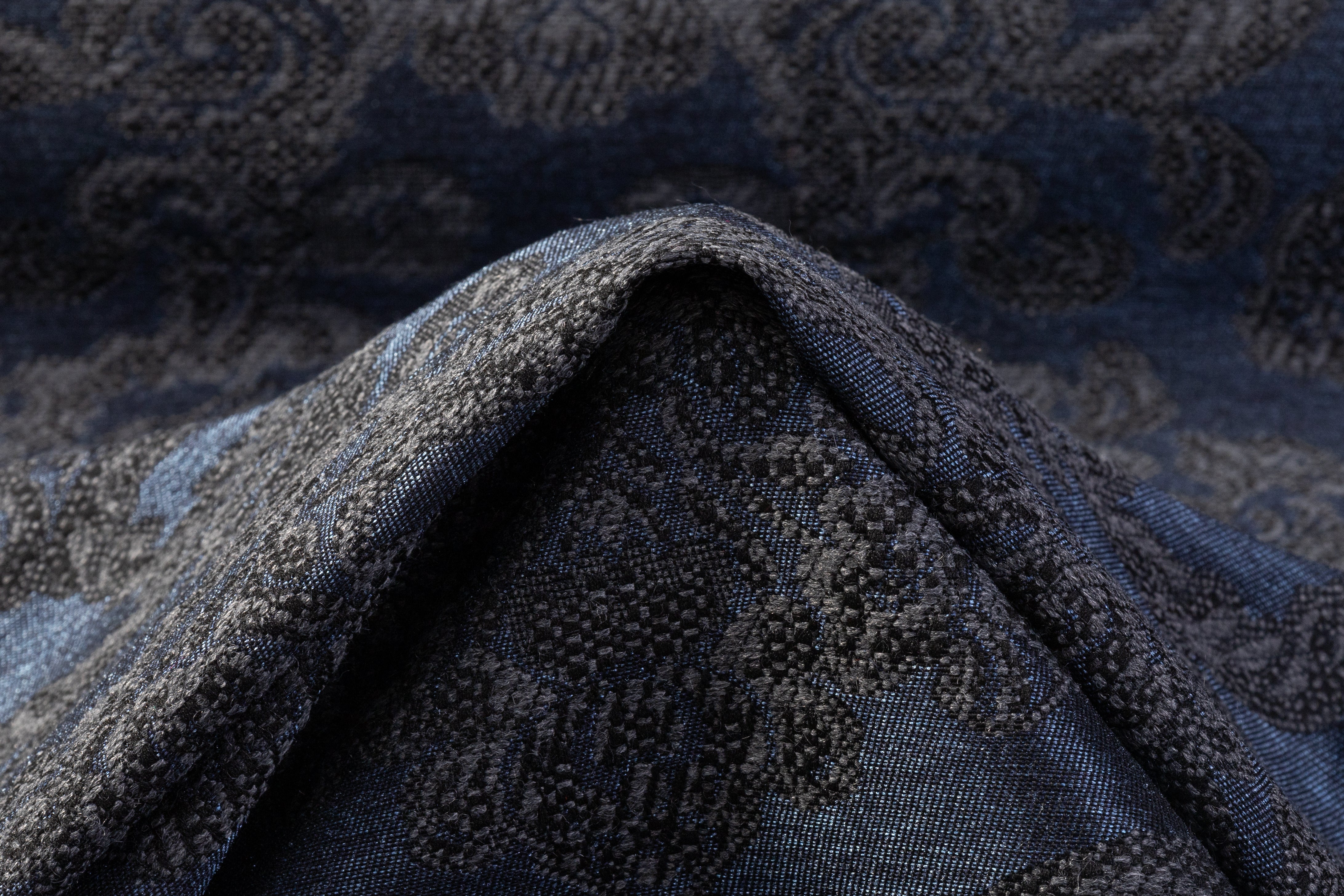 Damask Chenille Brocade - Blue / Gray