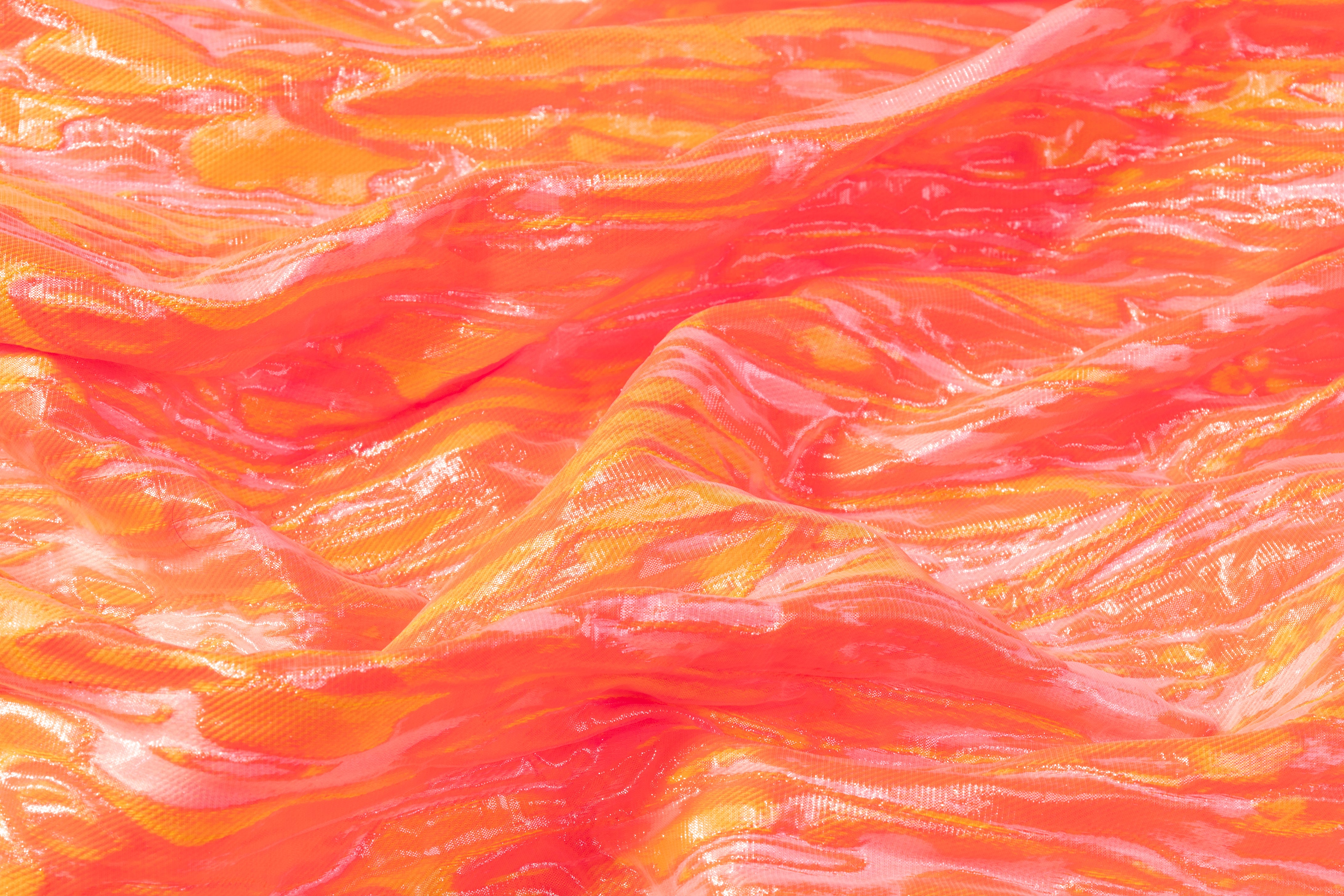 Abstract Italian Brocade - Coral / Yellow