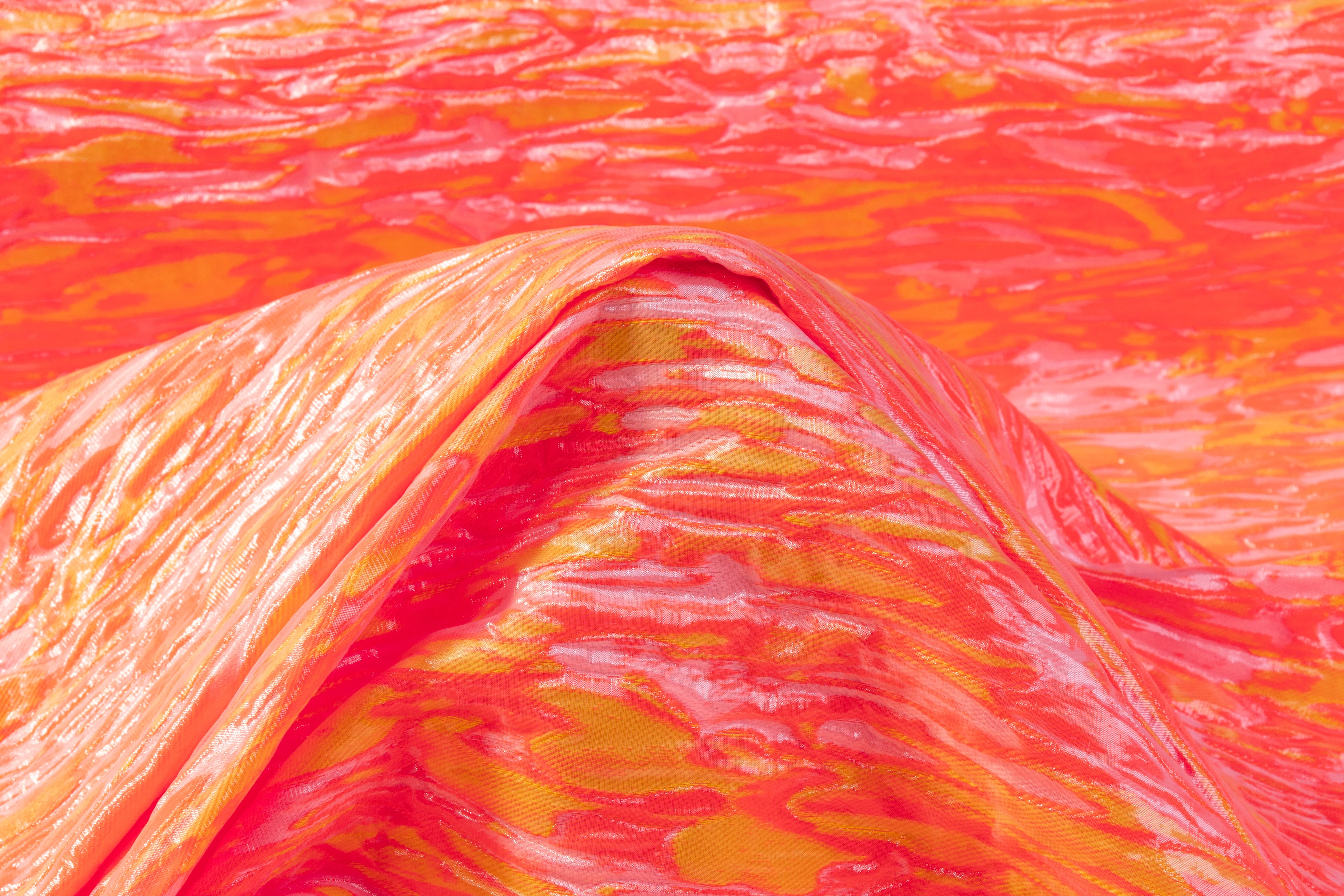 Abstract Italian Brocade - Coral / Yellow