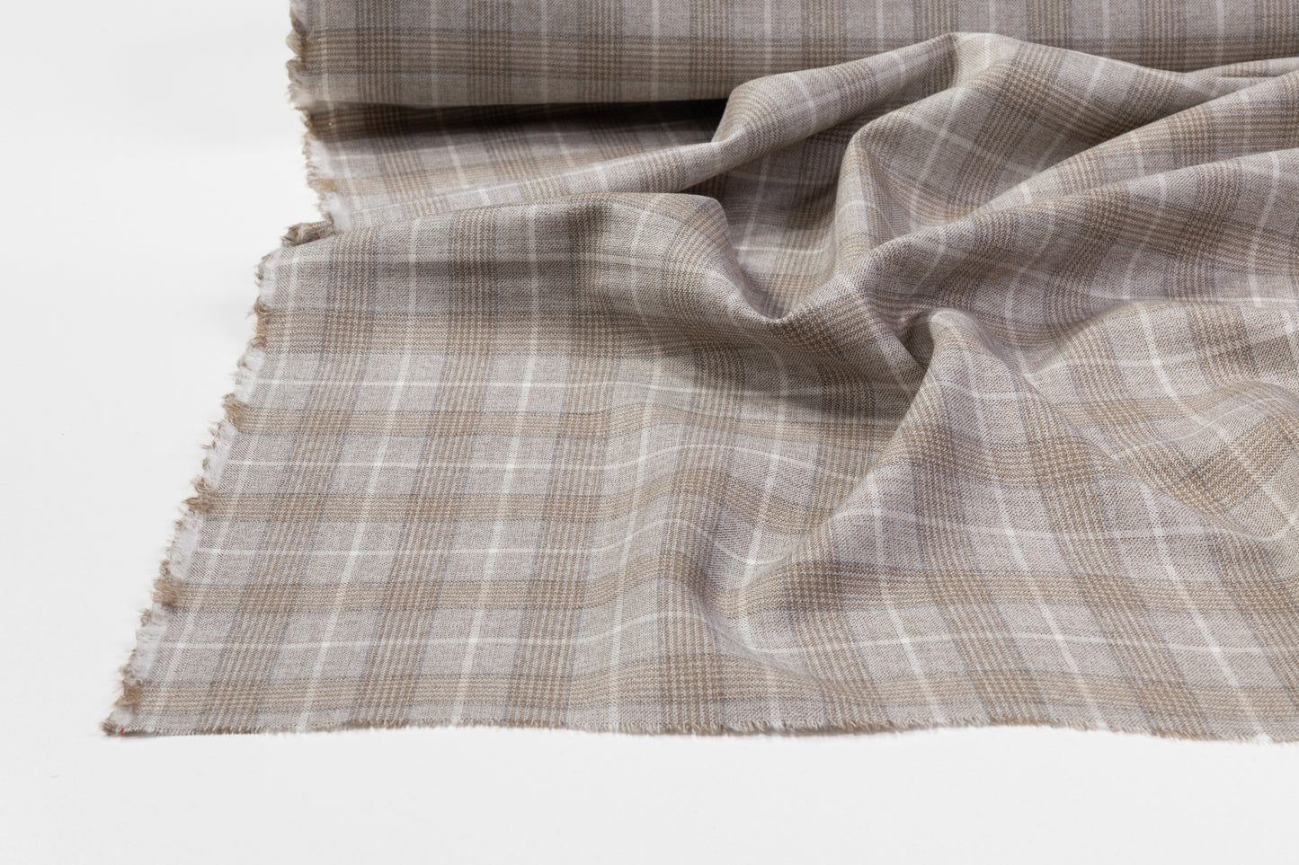Marlene - Plaid Italian Wool Suiting - Taupe