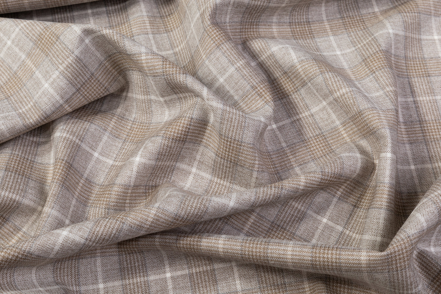 Marlene - Plaid Italian Wool Suiting - Taupe