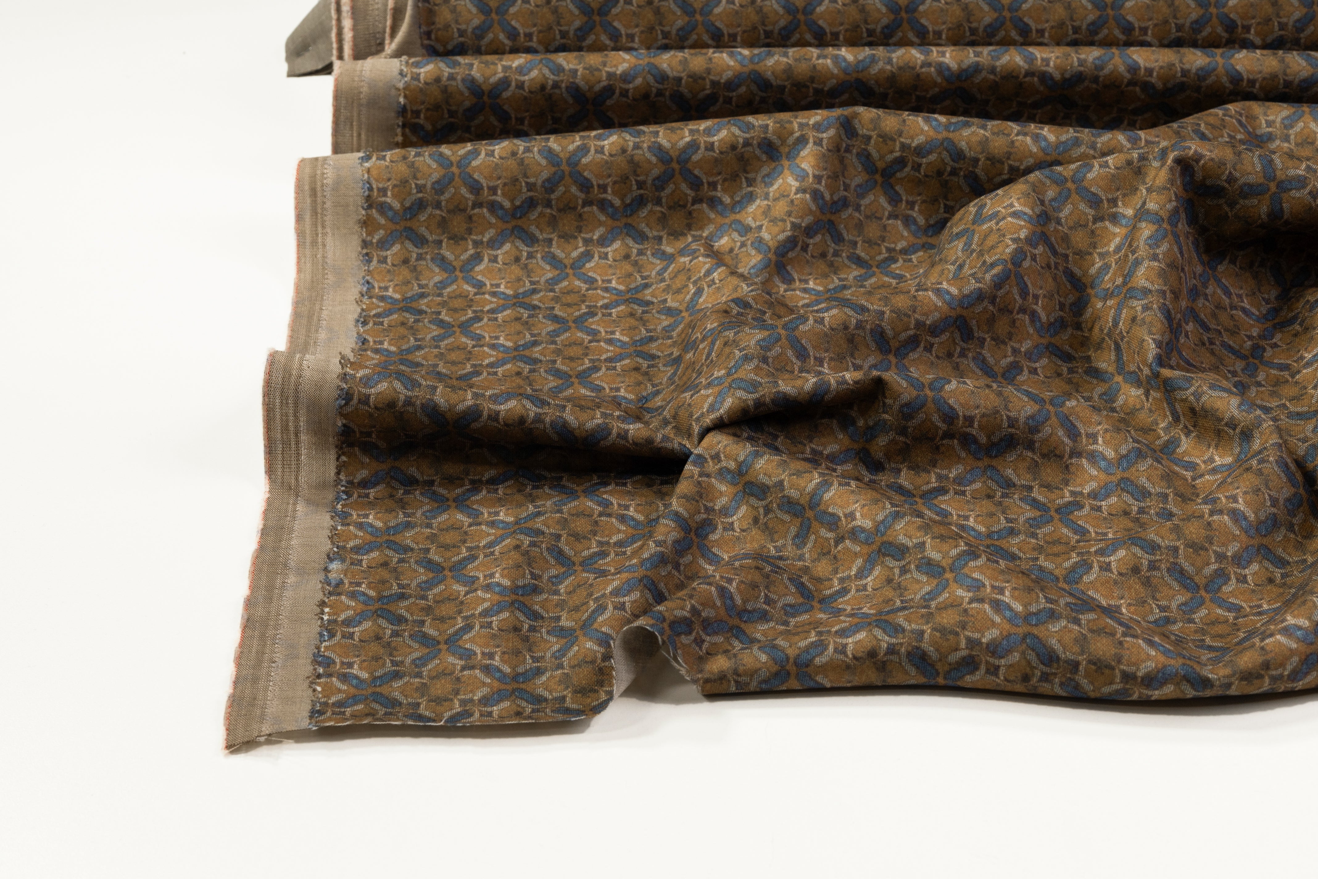 Printed Italian Poly Wool Suiting - Brown