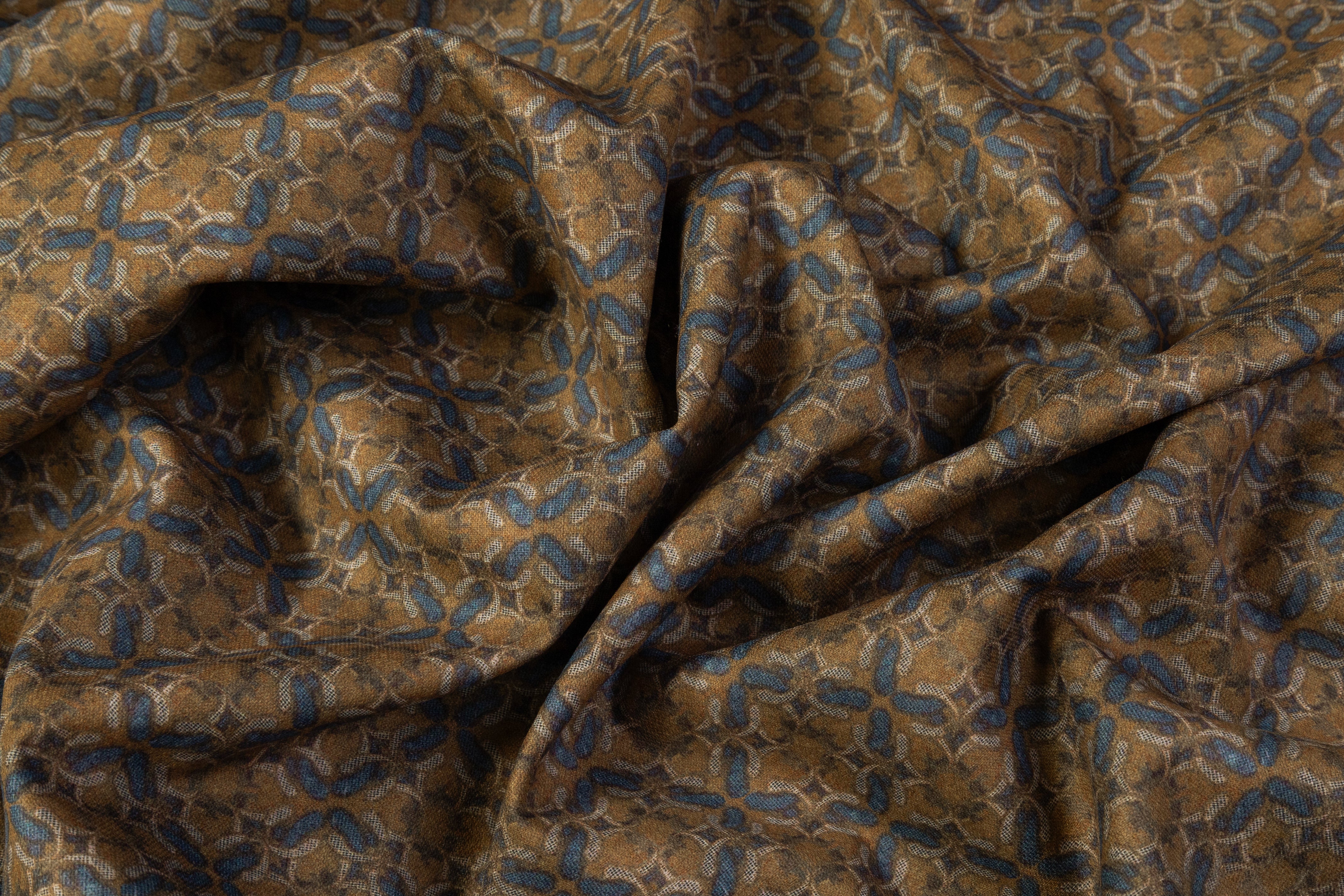 Printed Italian Poly Wool Suiting - Brown