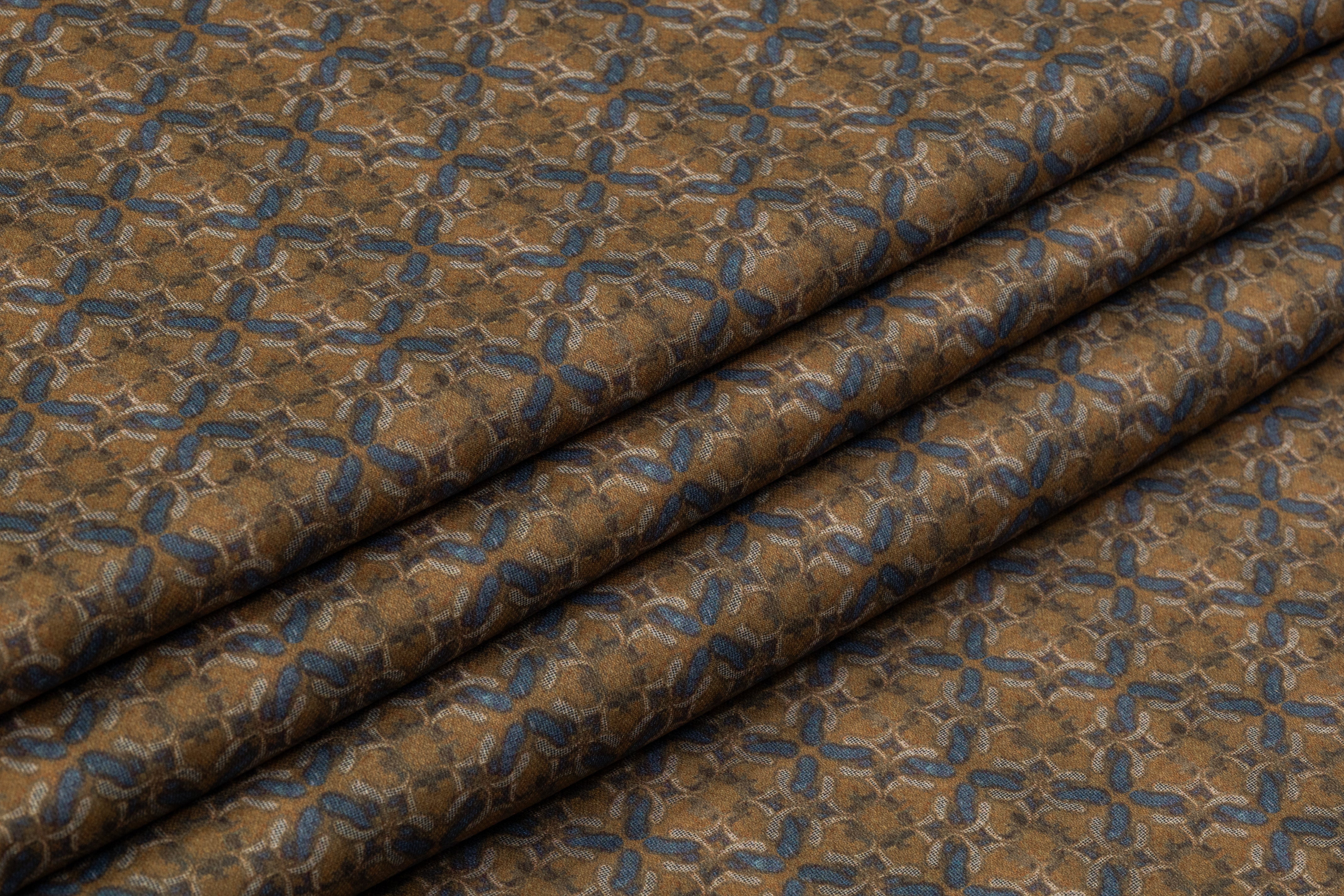 Printed Italian Poly Wool Suiting - Brown