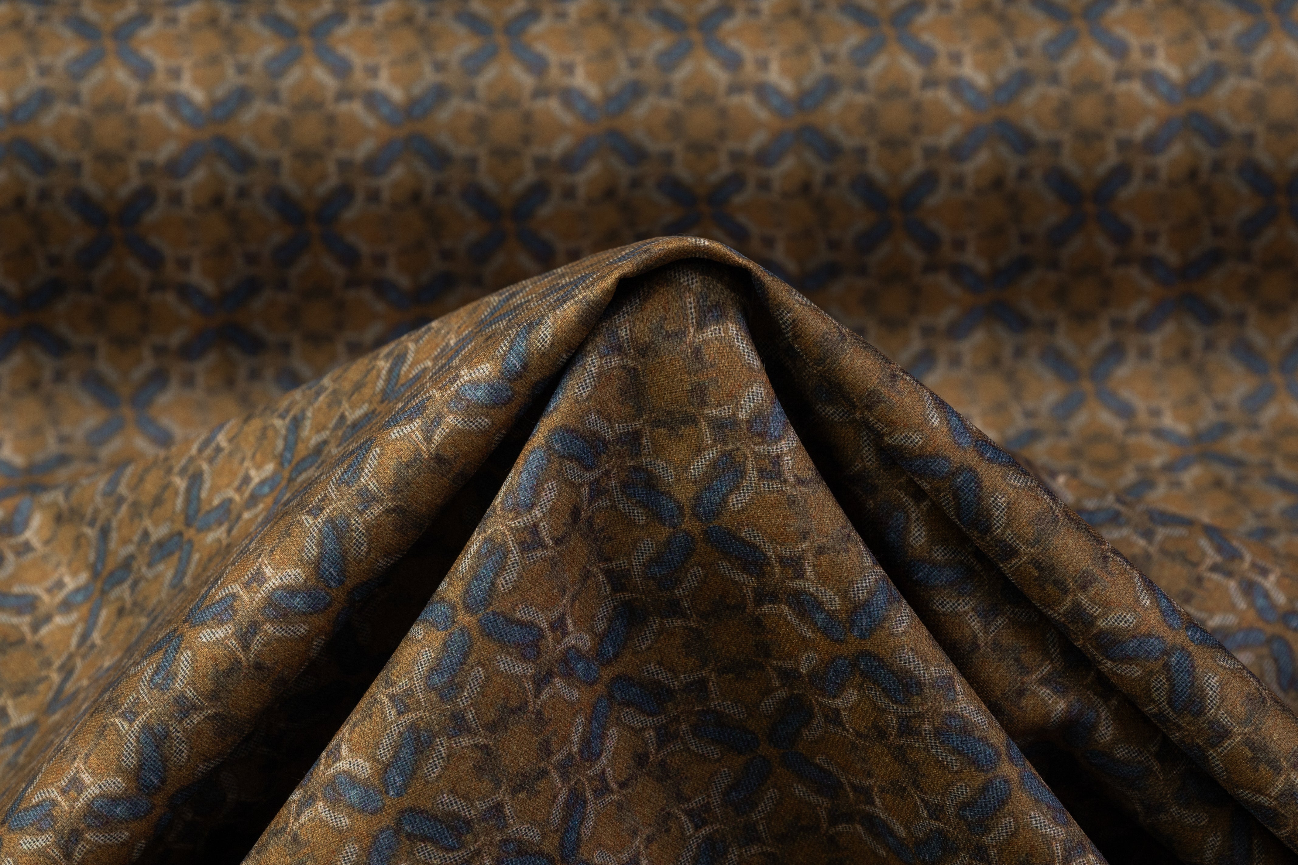 Printed Italian Poly Wool Suiting - Brown