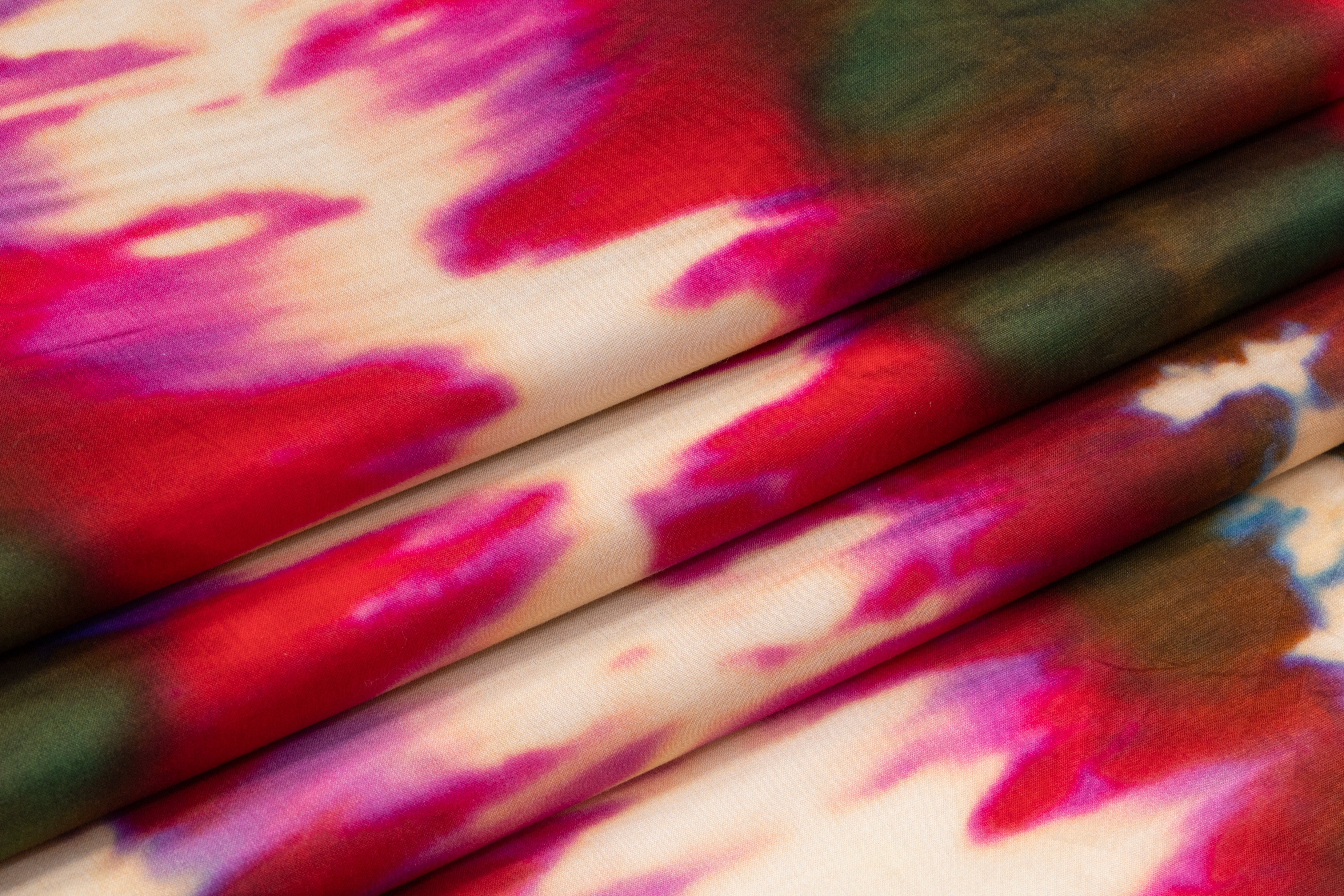 Abstract Printed Italian Cotton Voile - Magenta / Beige
