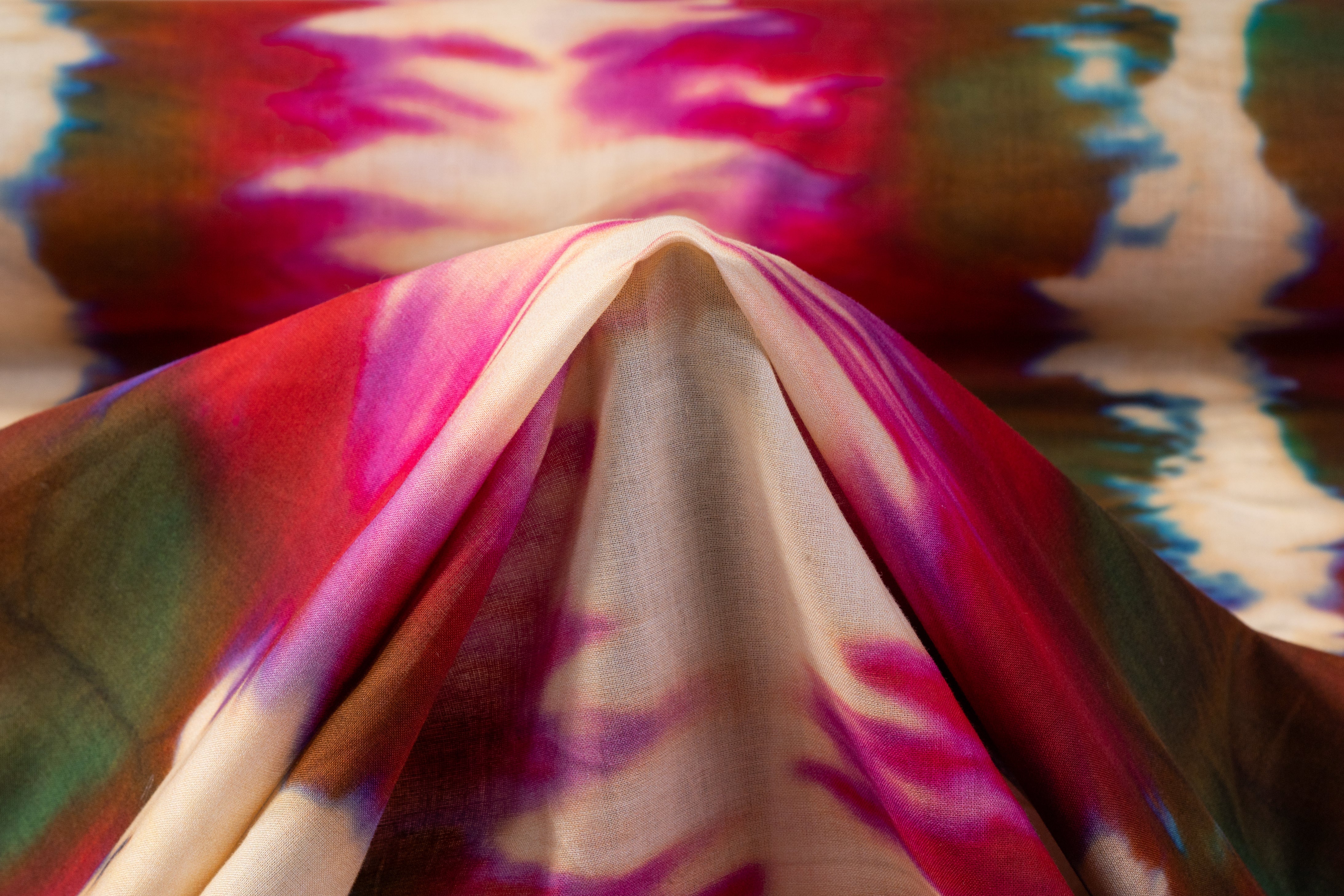 Abstract Printed Italian Cotton Voile - Magenta / Beige