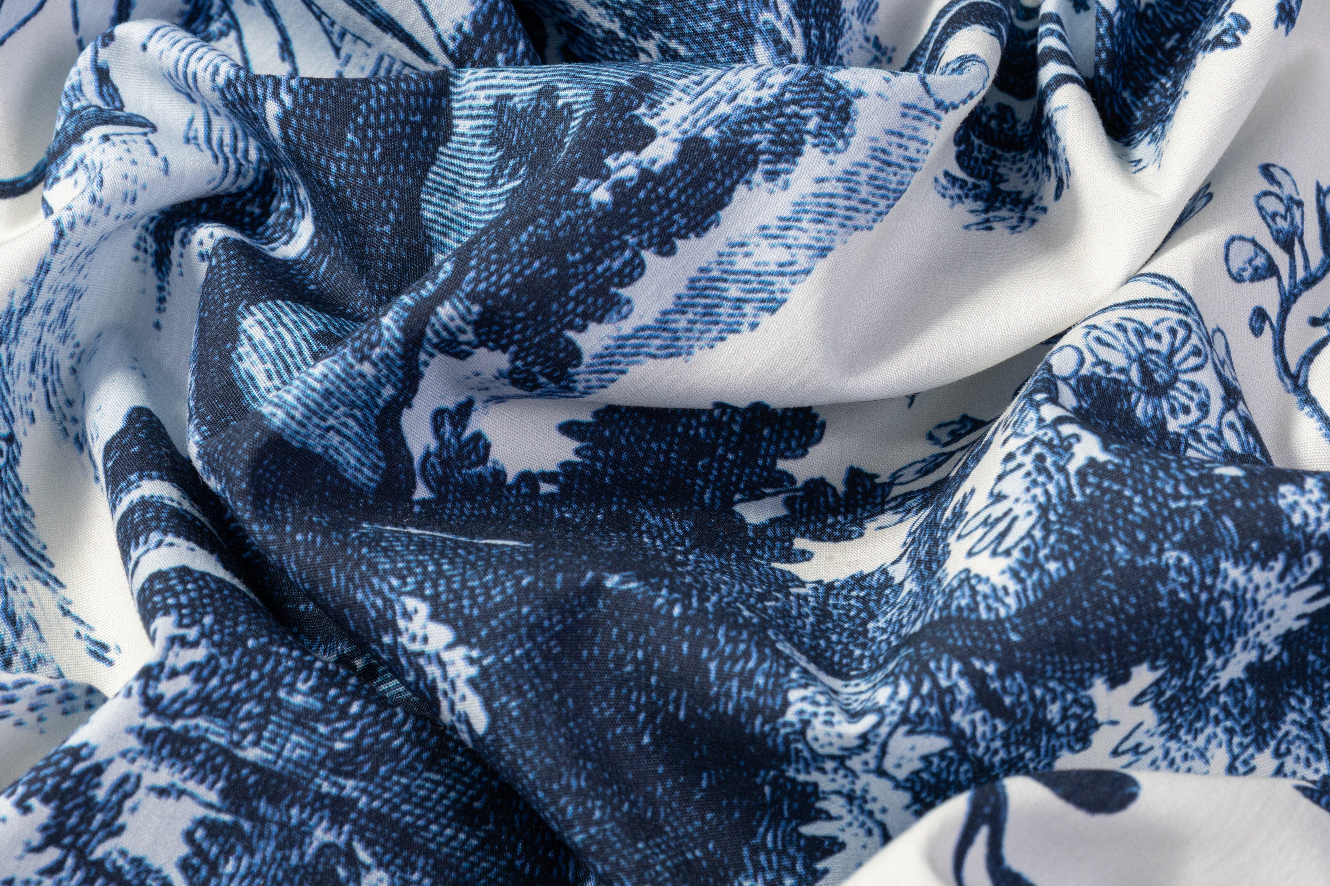 Jungle Printed Italian Cotton - Blue / White