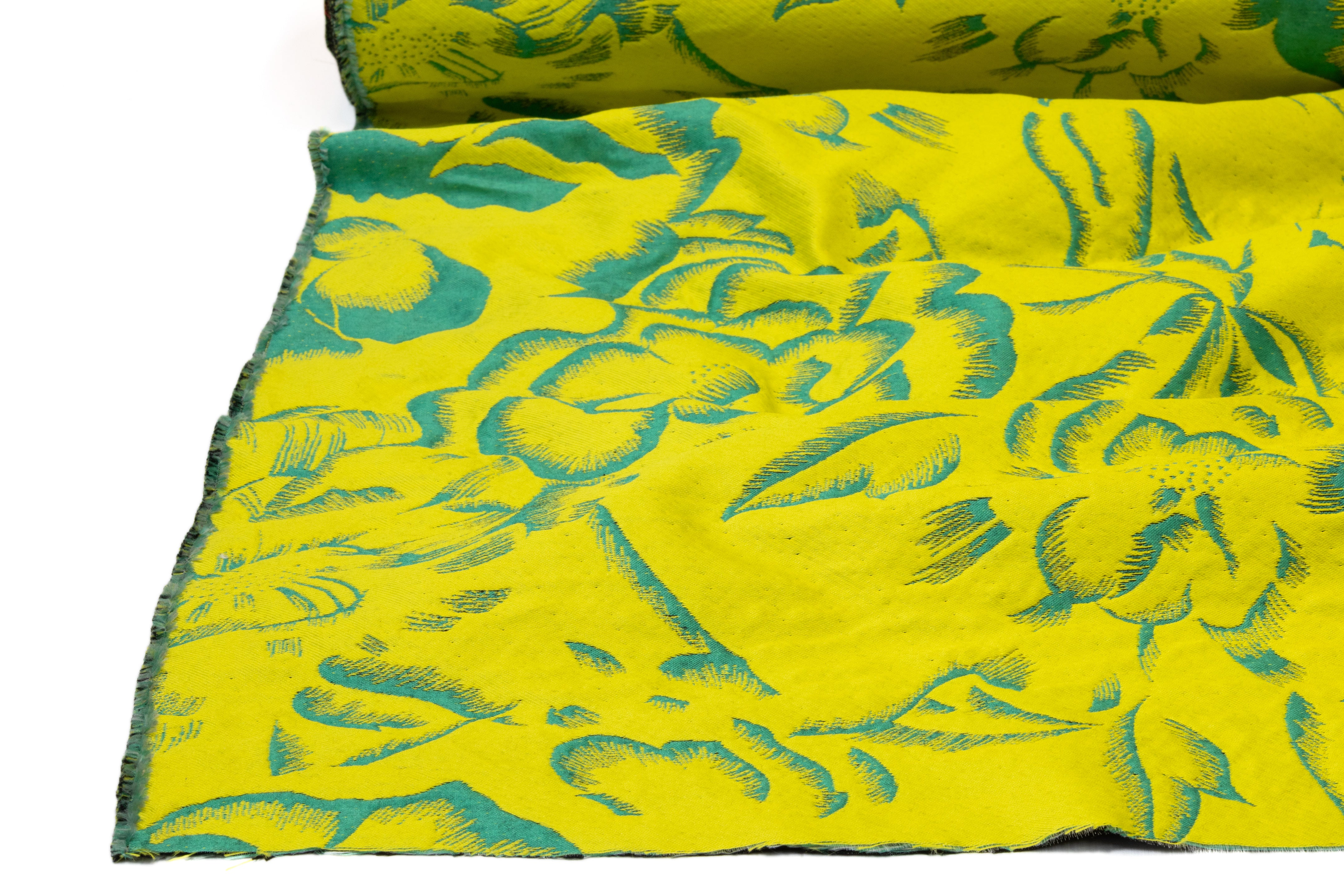 Double Faced Floral Italian Silk Blend Brocade - Chartreuse / Teal Green / Black