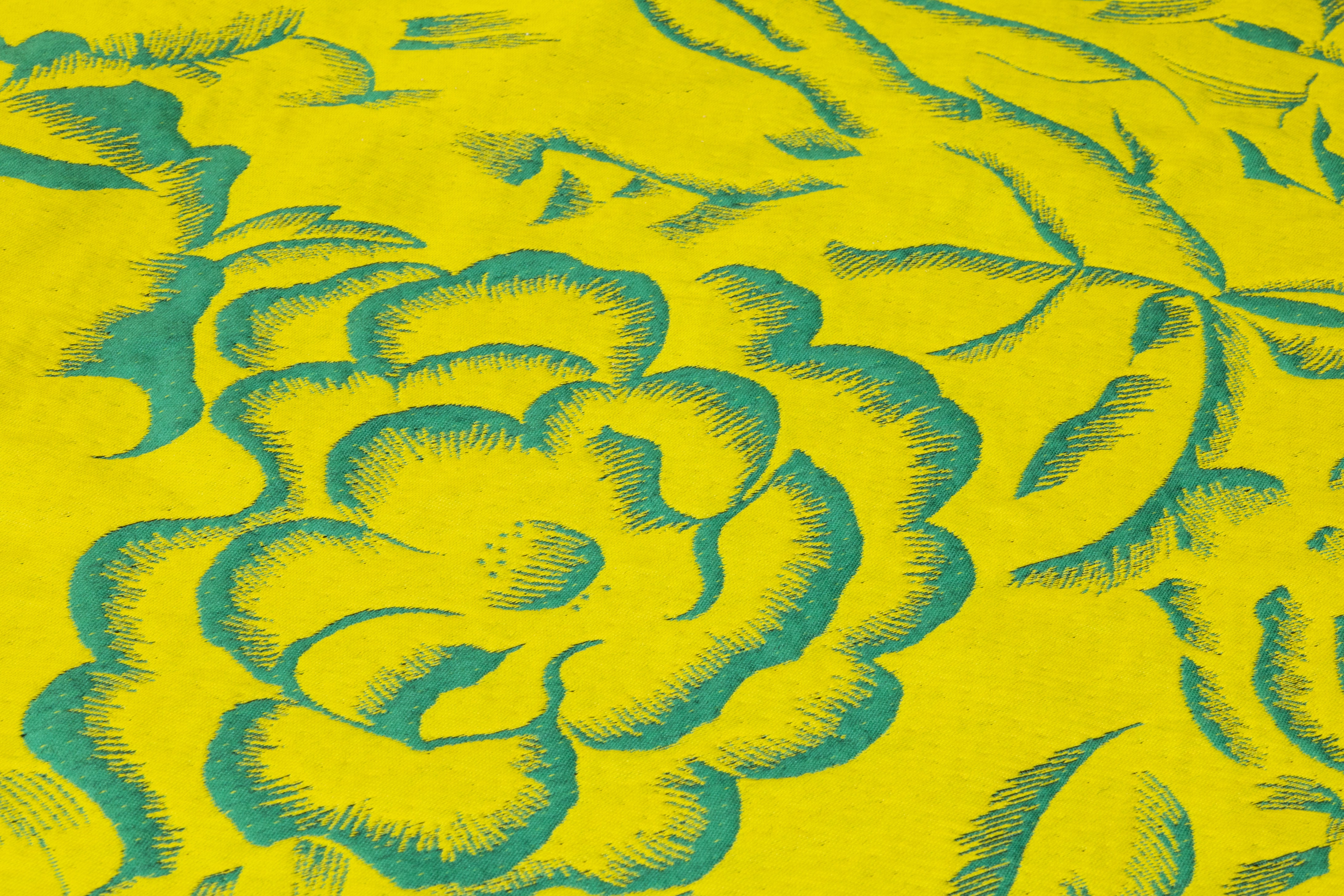 Double Faced Floral Italian Silk Blend Brocade - Chartreuse / Teal Green / Black