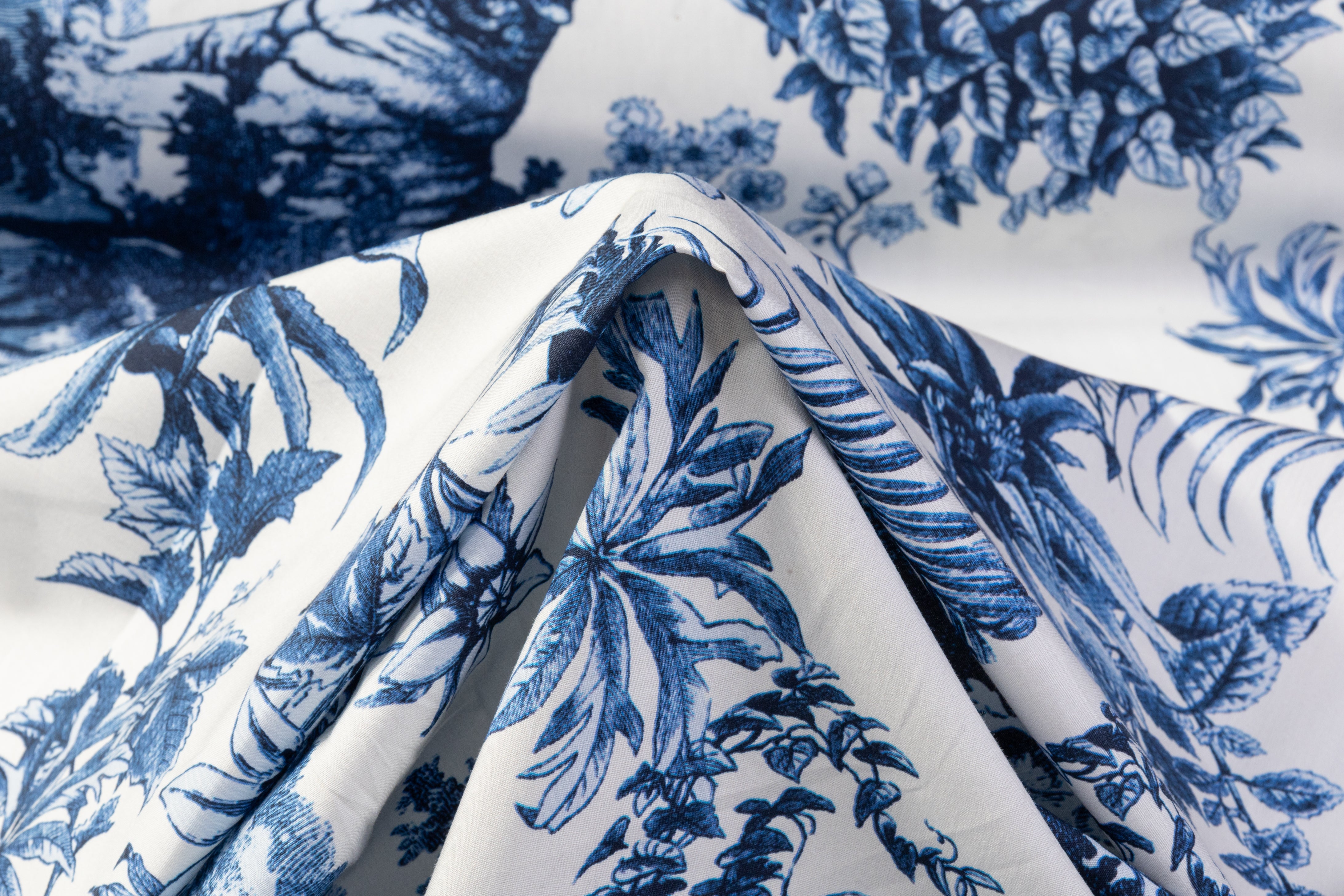 Jungle Printed Italian Cotton - Blue / White