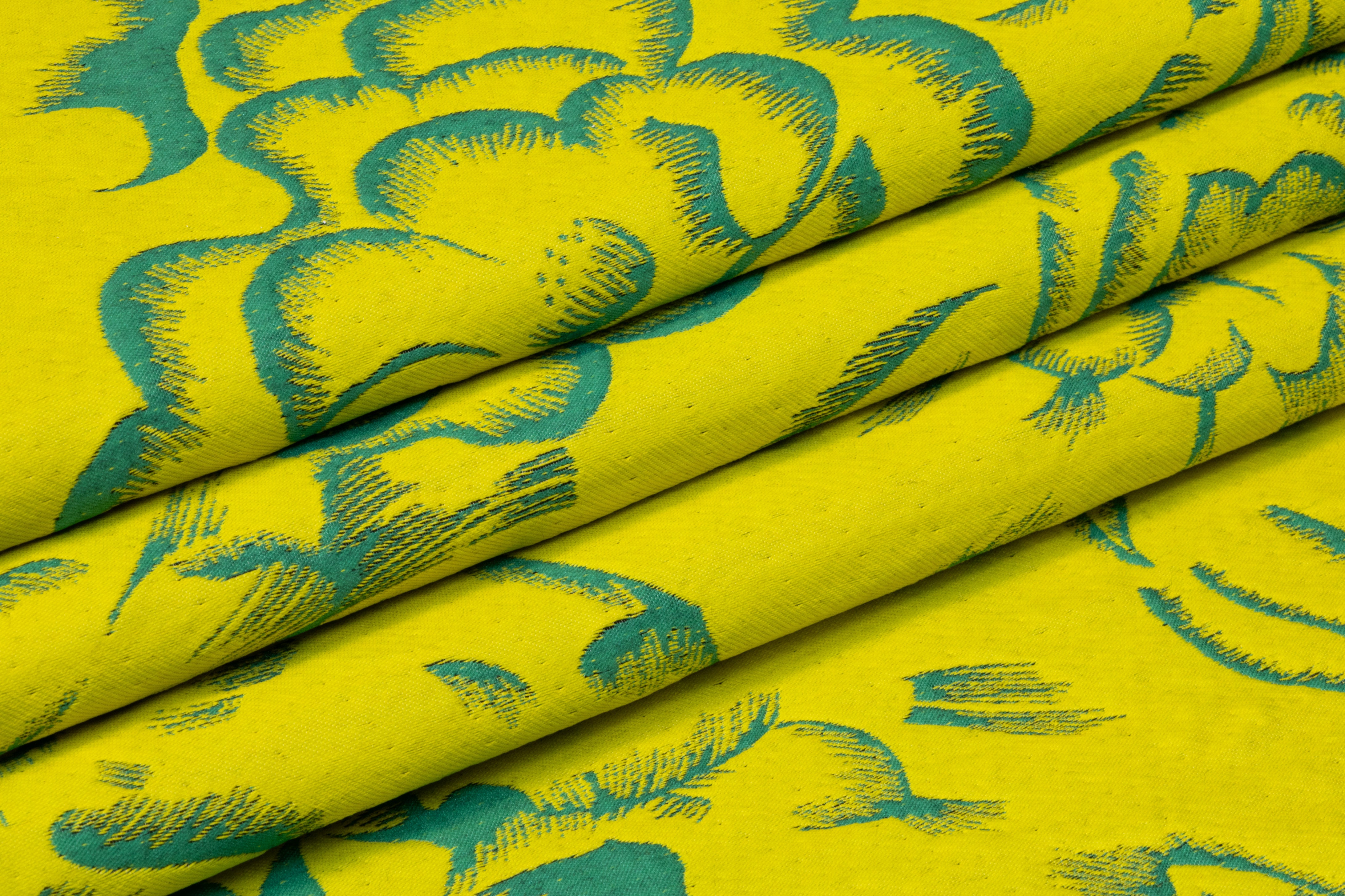 Double Faced Floral Italian Silk Blend Brocade - Chartreuse / Teal Green / Black