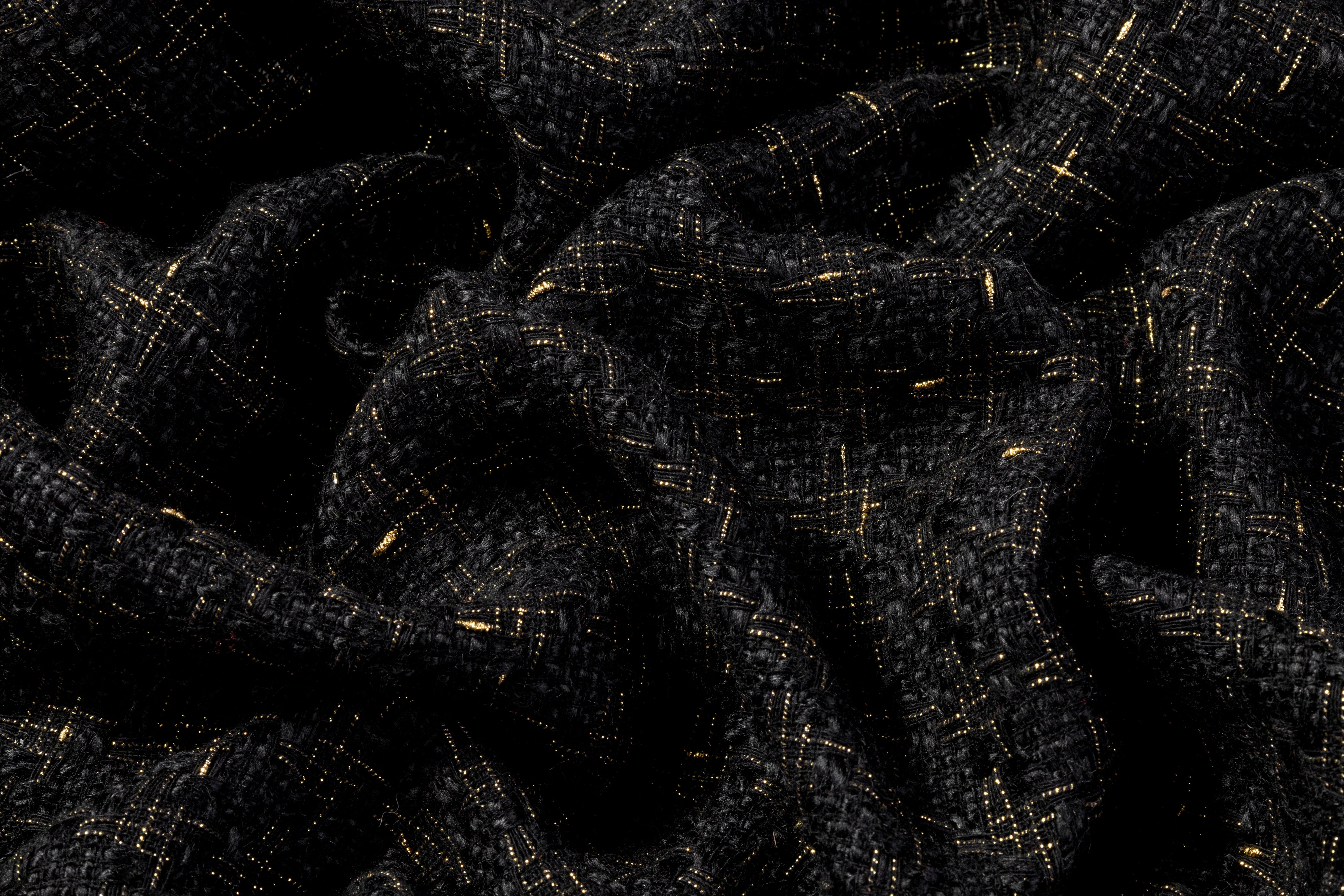Metallic Italian Houndstooth Tweed - Black / Gold