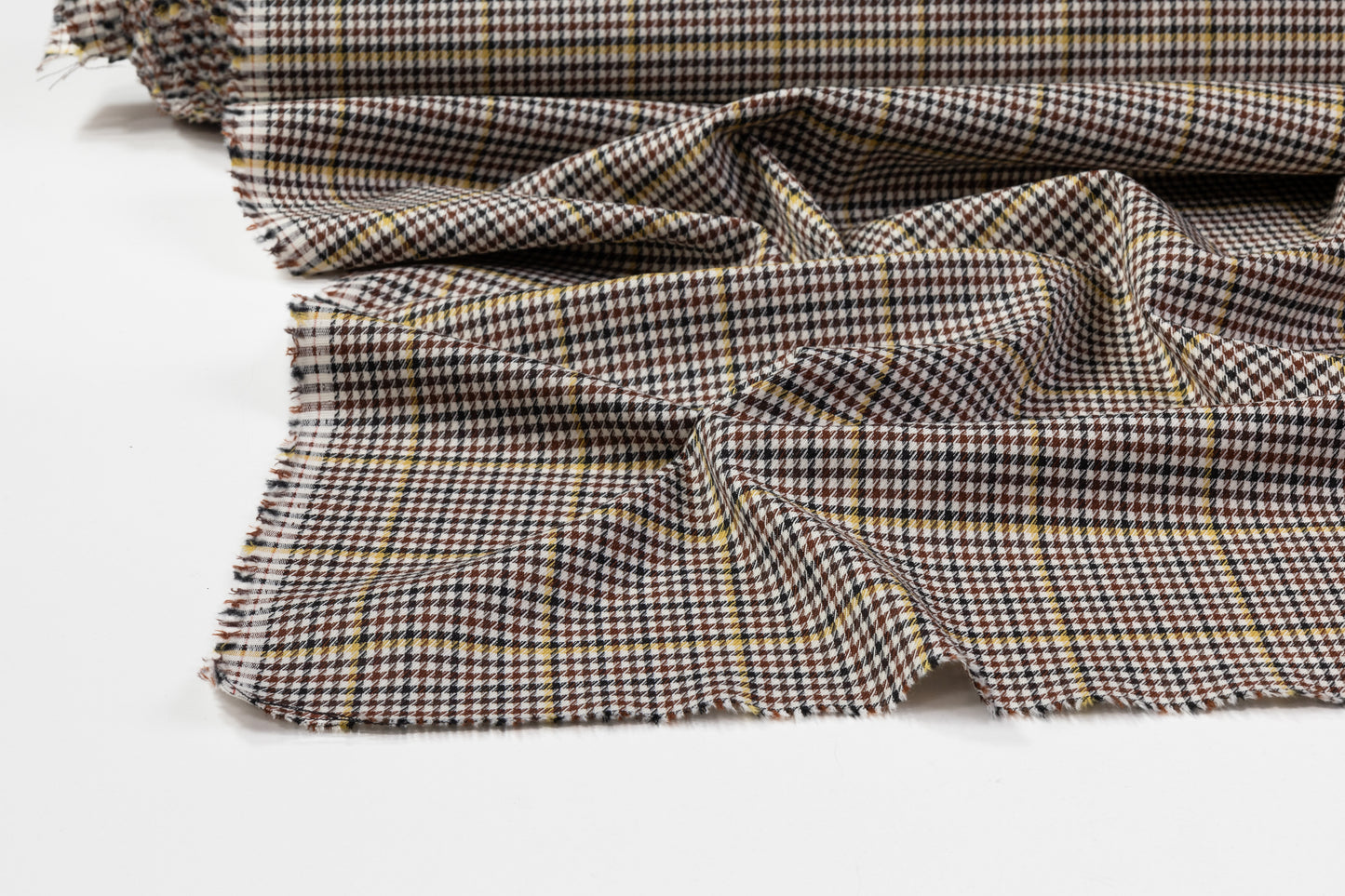 Houndstooth Italian Wool Suiting - Brown / Yellow