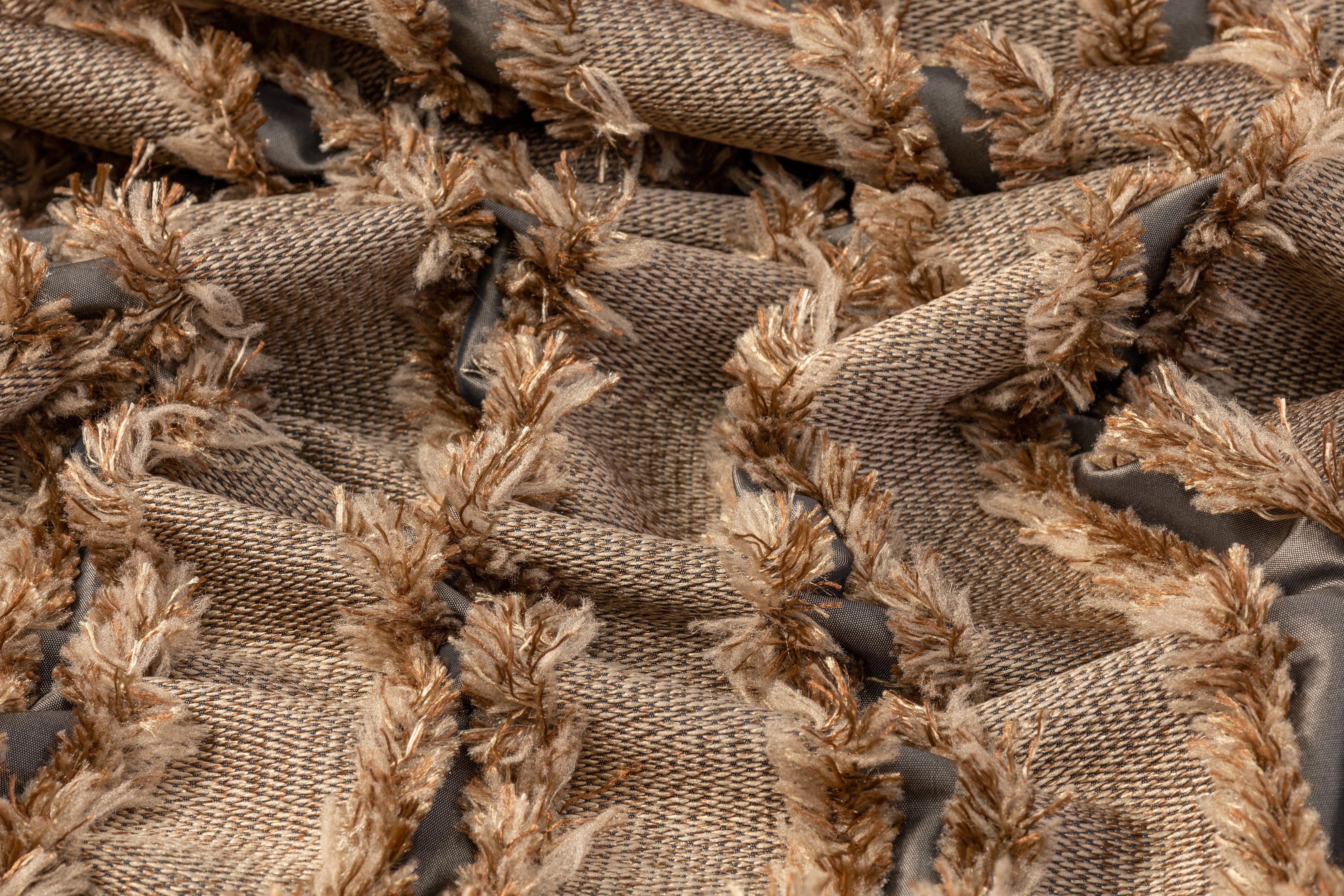 Striped Fringed Italian Polyester - Brown