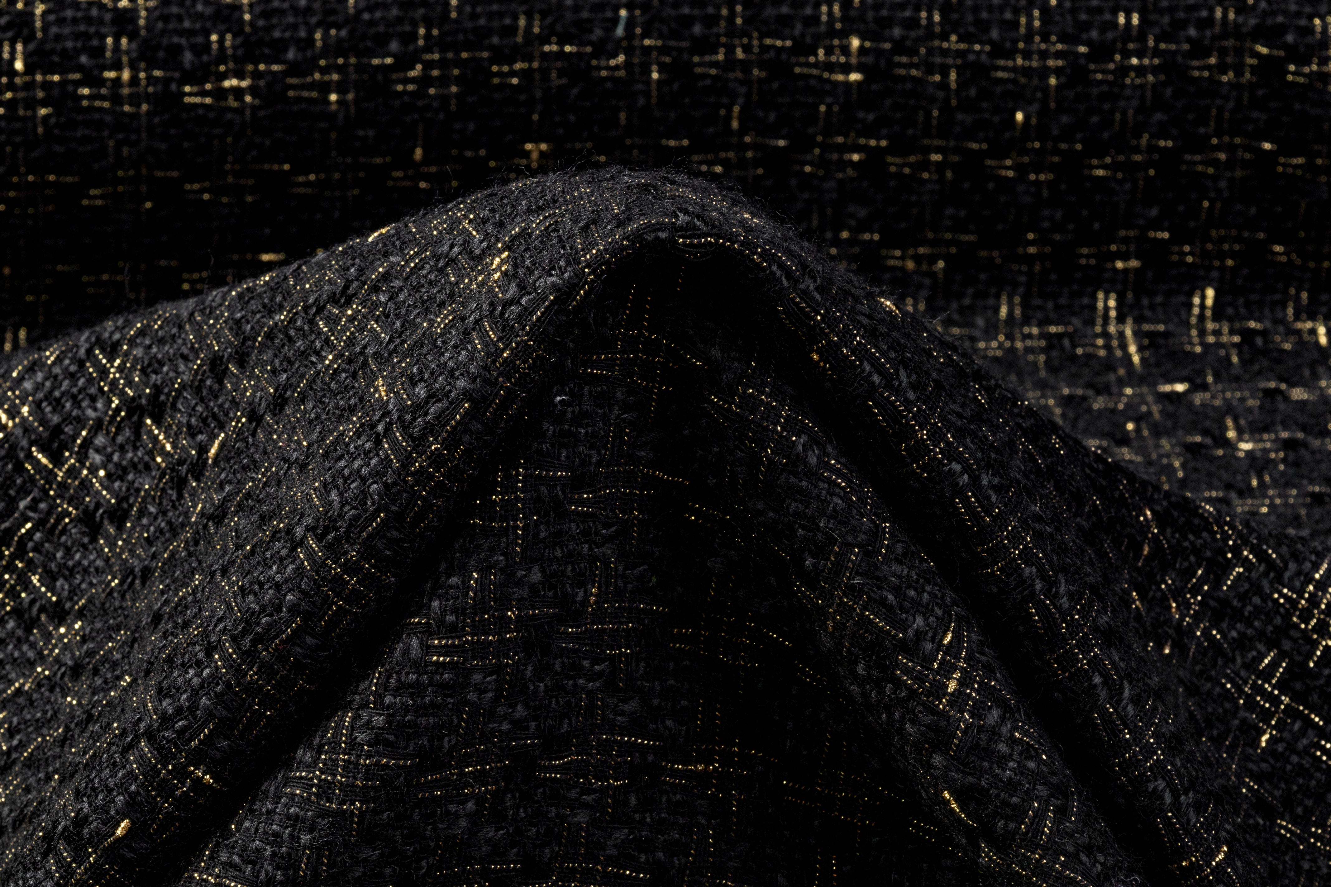 Metallic Italian Houndstooth Tweed - Black / Gold