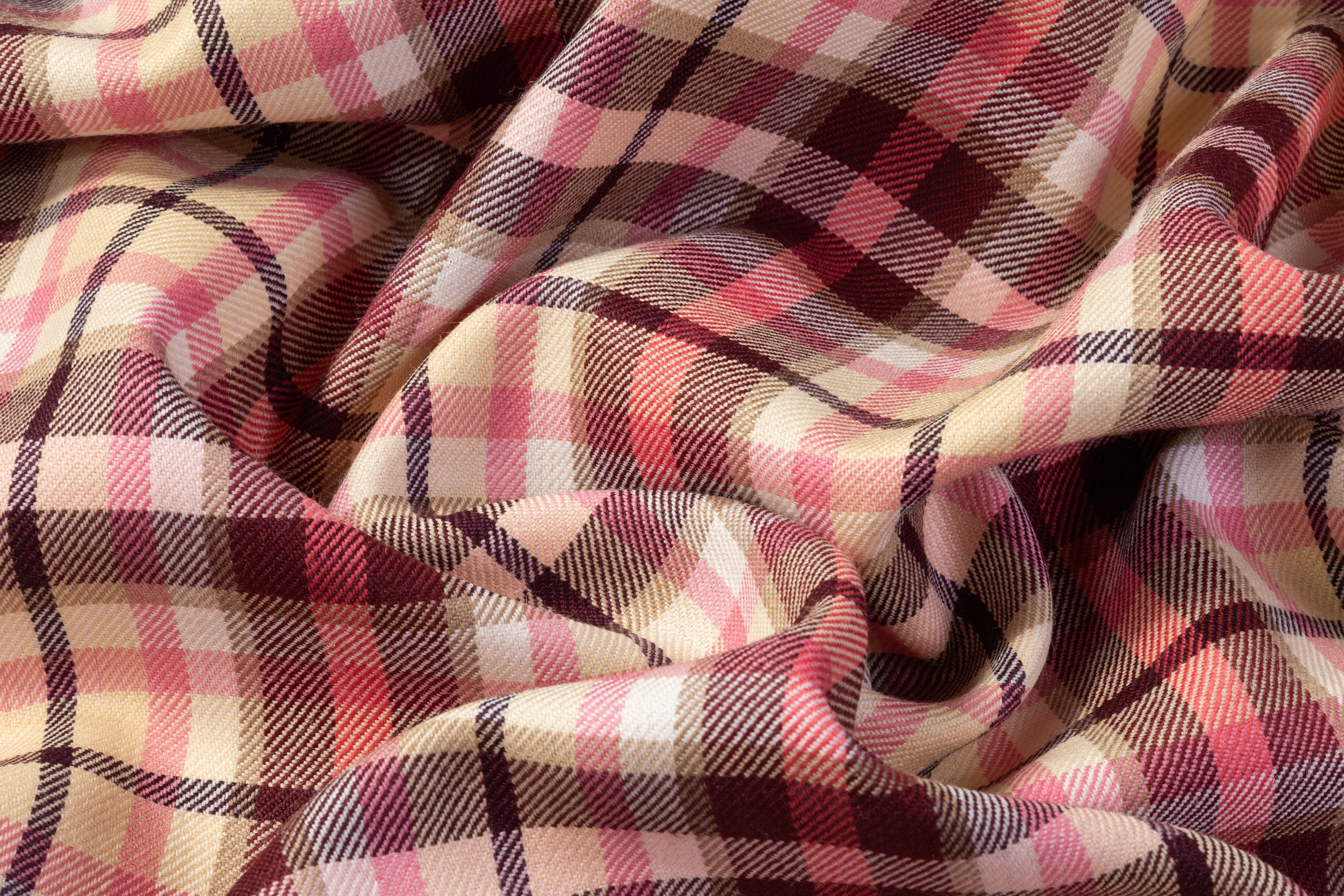 Checked Italian Wool - Pink / Burgundy / Cream