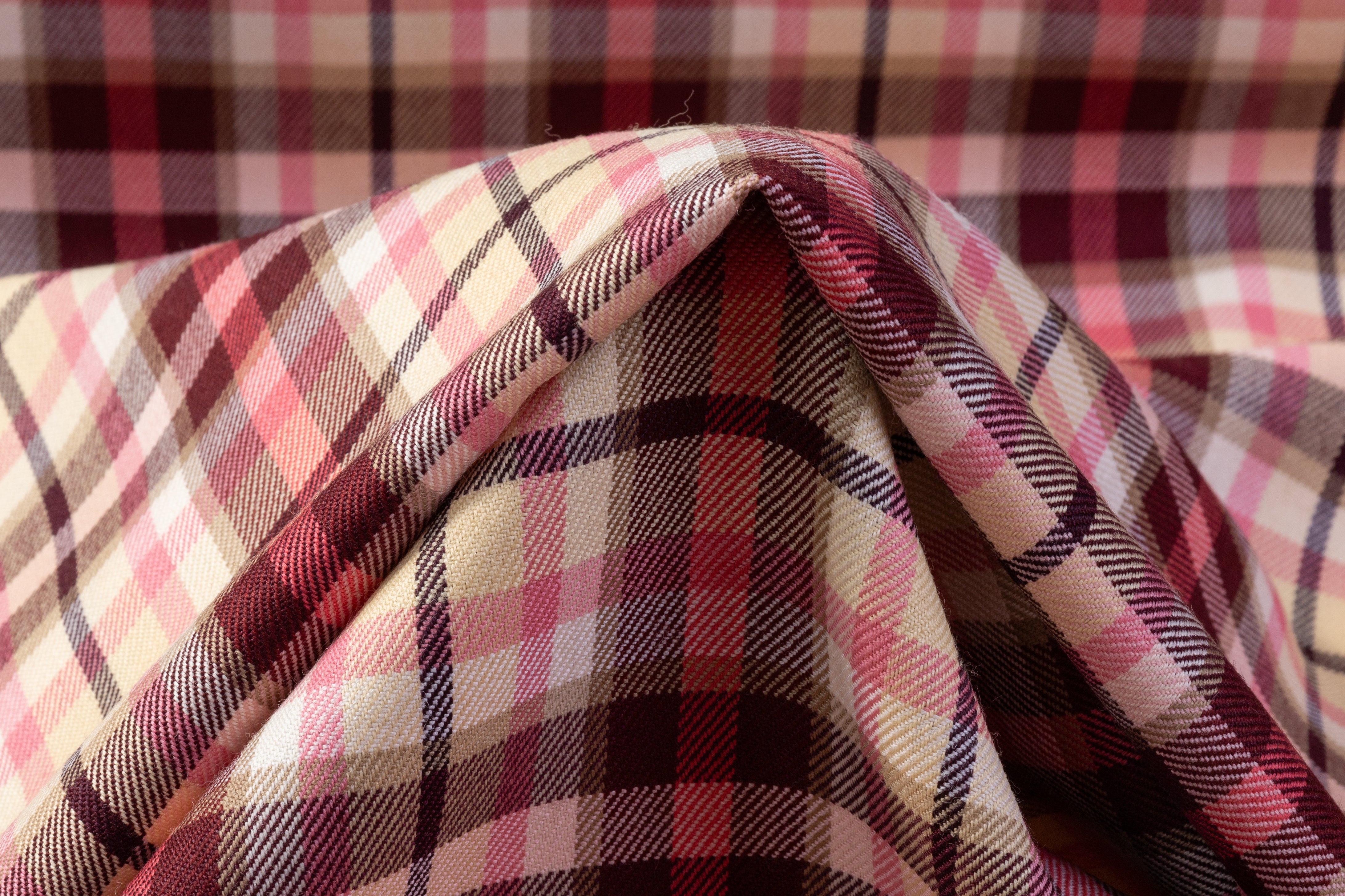 Checked Italian Wool - Pink / Burgundy / Cream