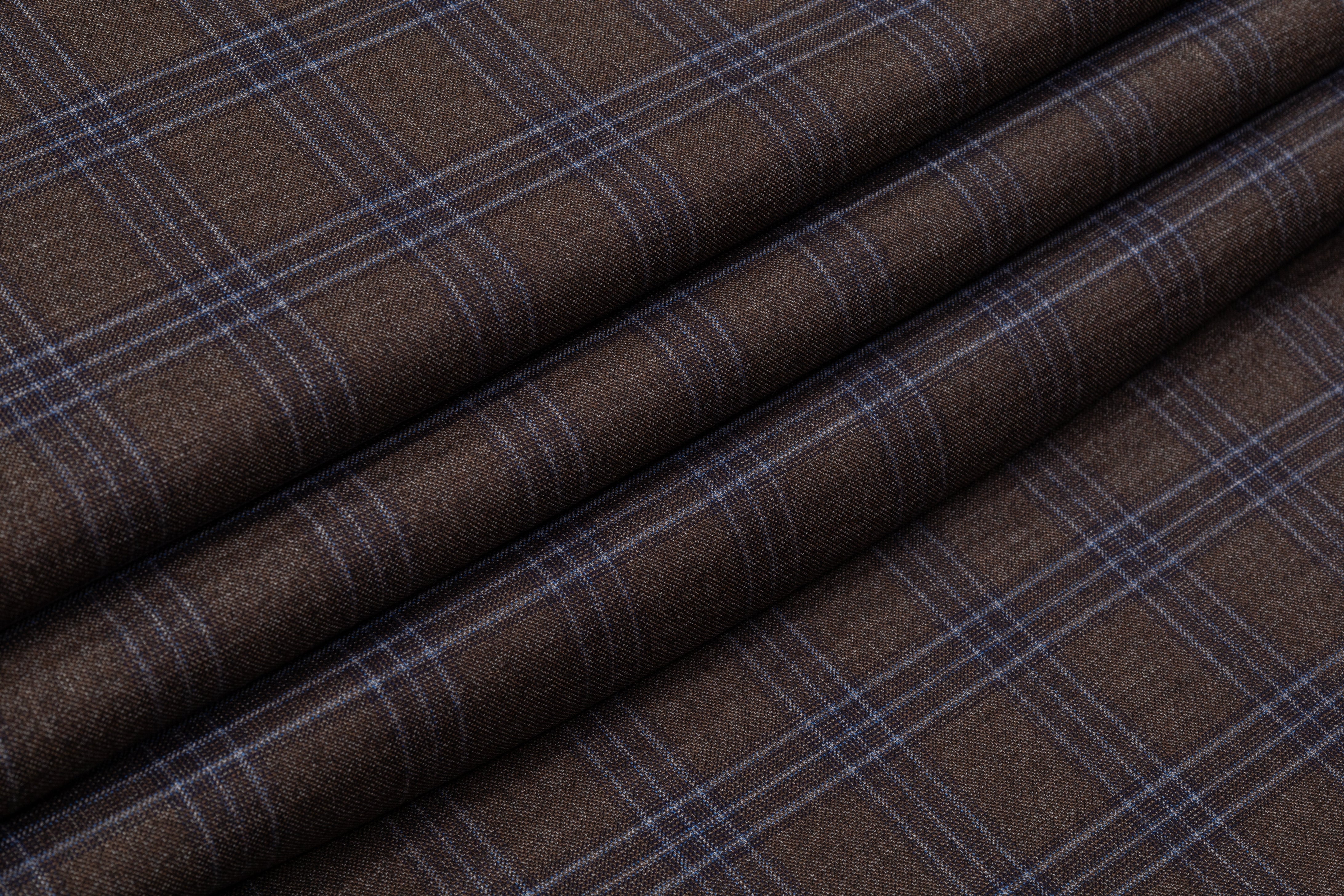 Cerruti - Oxygen 130's Italian Wool Suiting - Brown / Blue