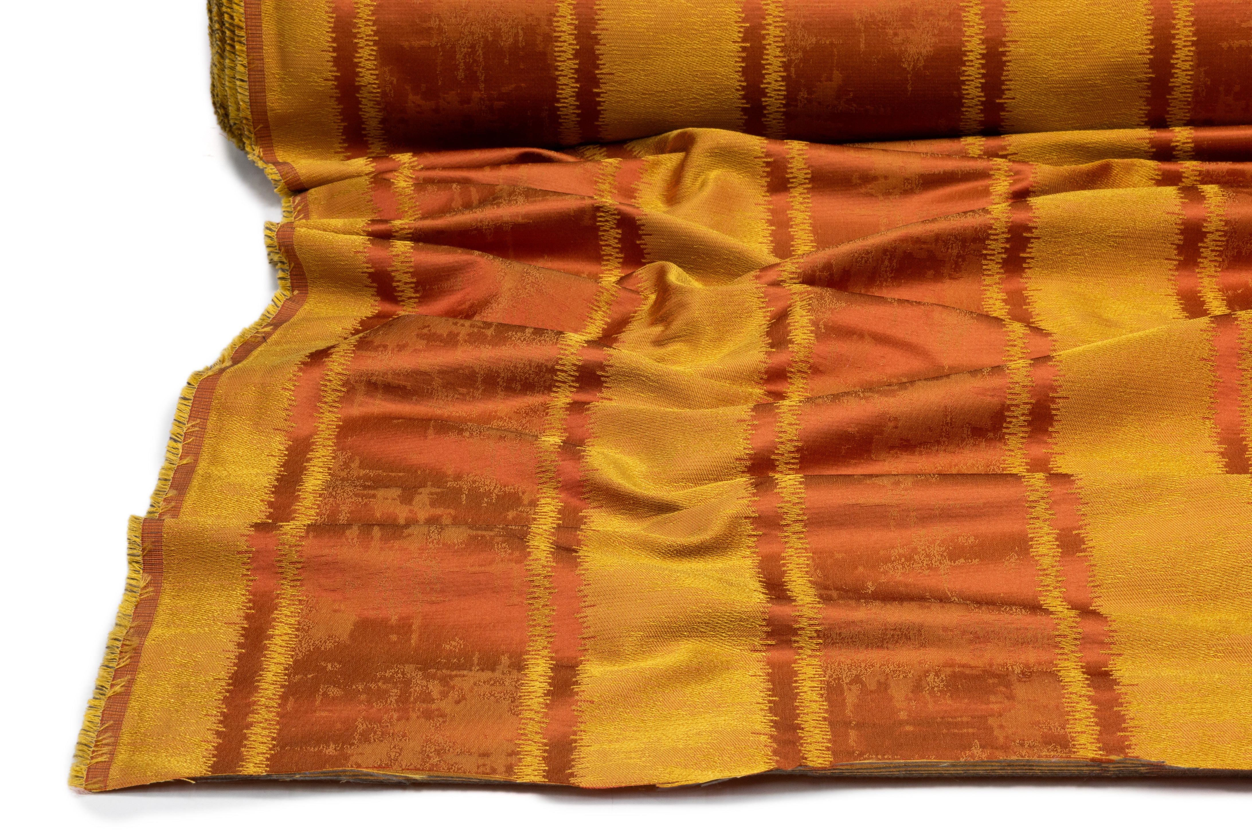 Striped Italian Silk Viscose Brocade - Gold / Rust