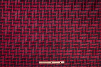 Houndstooth Wool Blend Tweed Coating - Maroon / Black