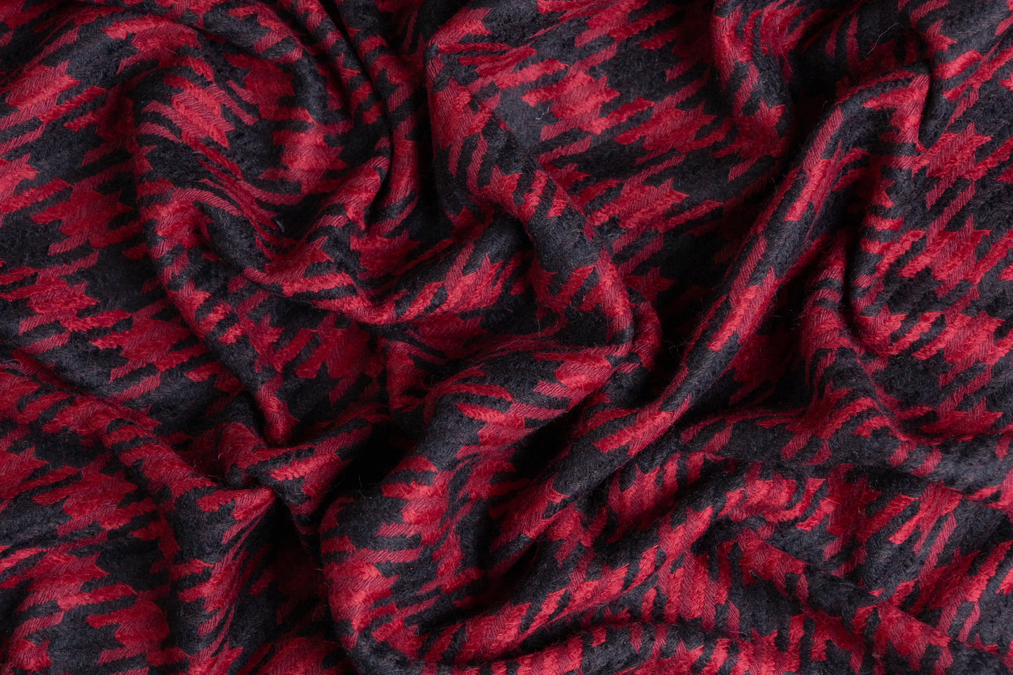Houndstooth Wool Blend Tweed Coating - Maroon / Black