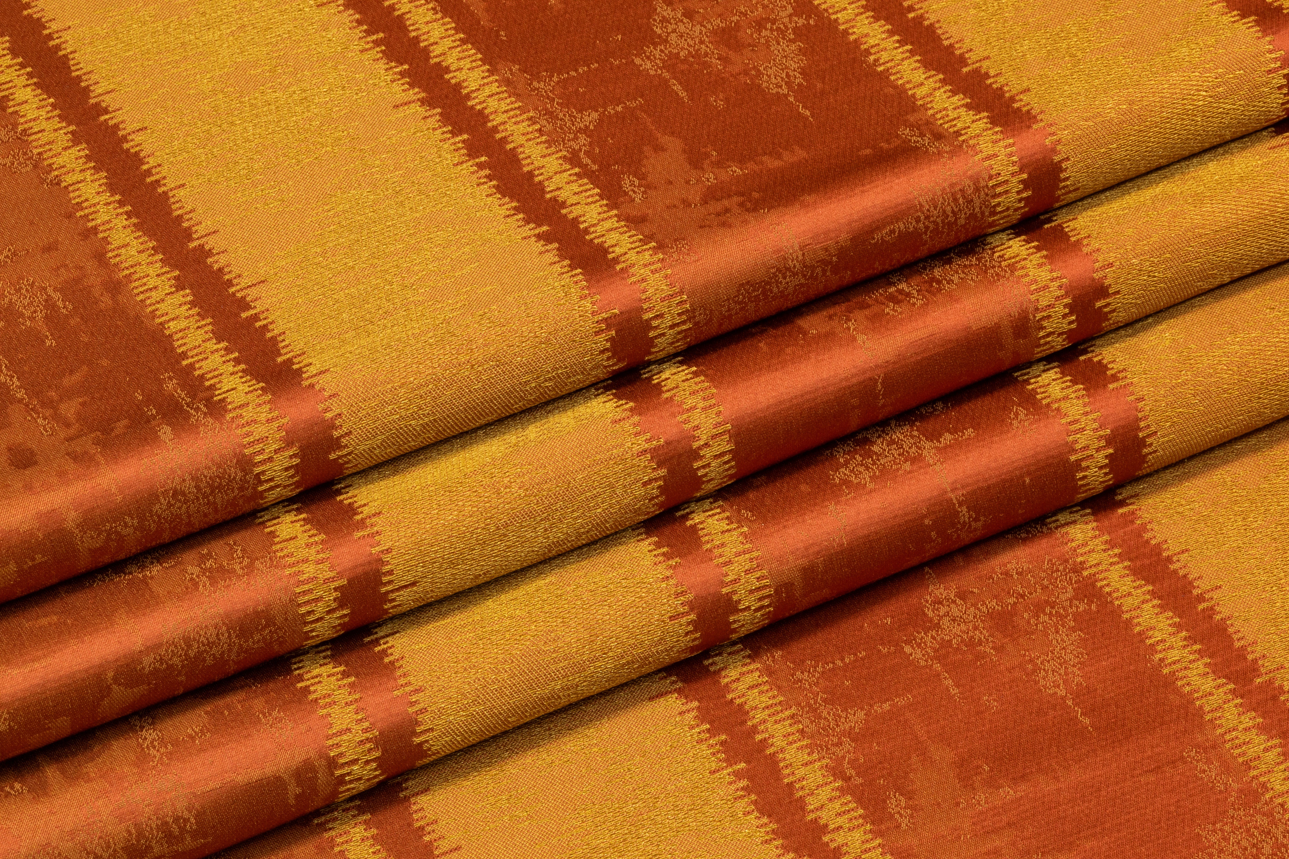 Striped Italian Silk Viscose Brocade - Gold / Rust