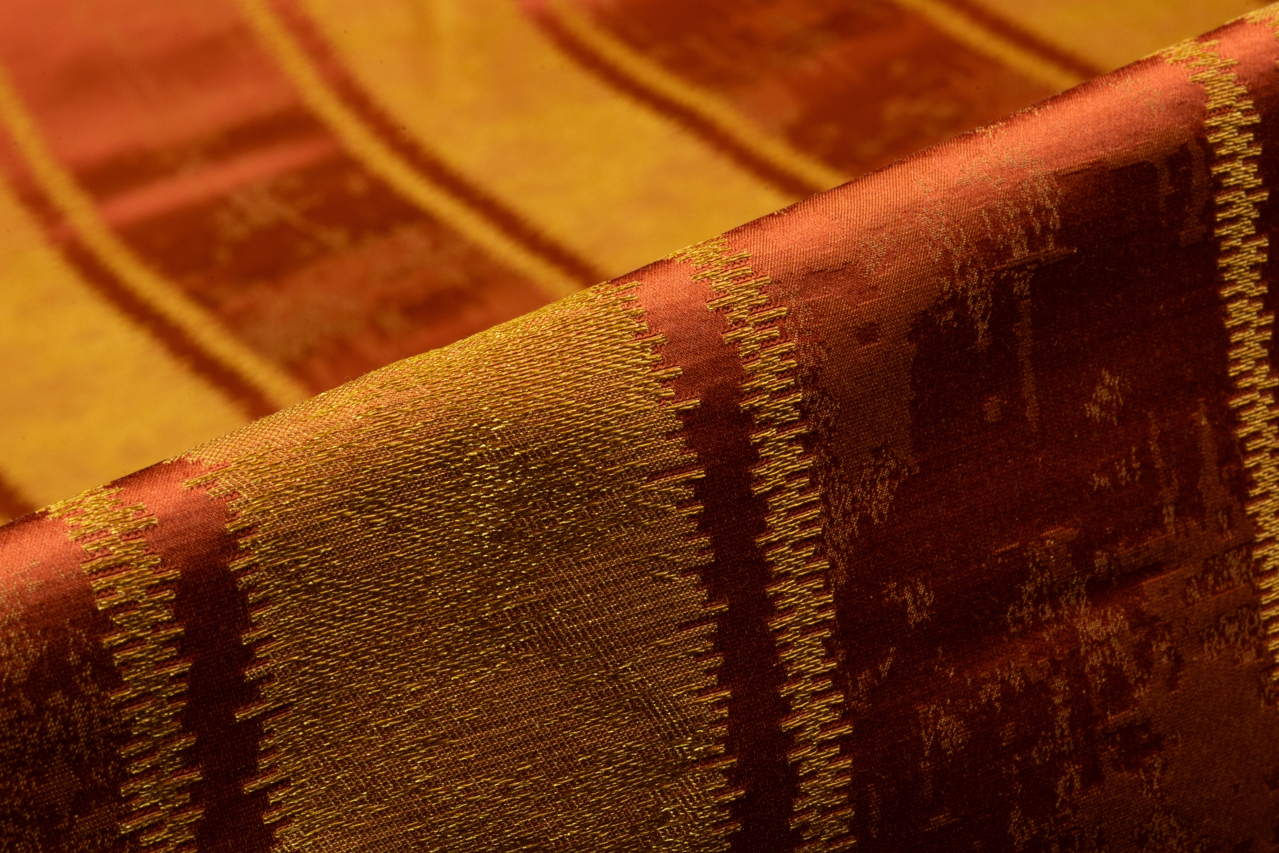 Striped Italian Silk Viscose Brocade - Gold / Rust