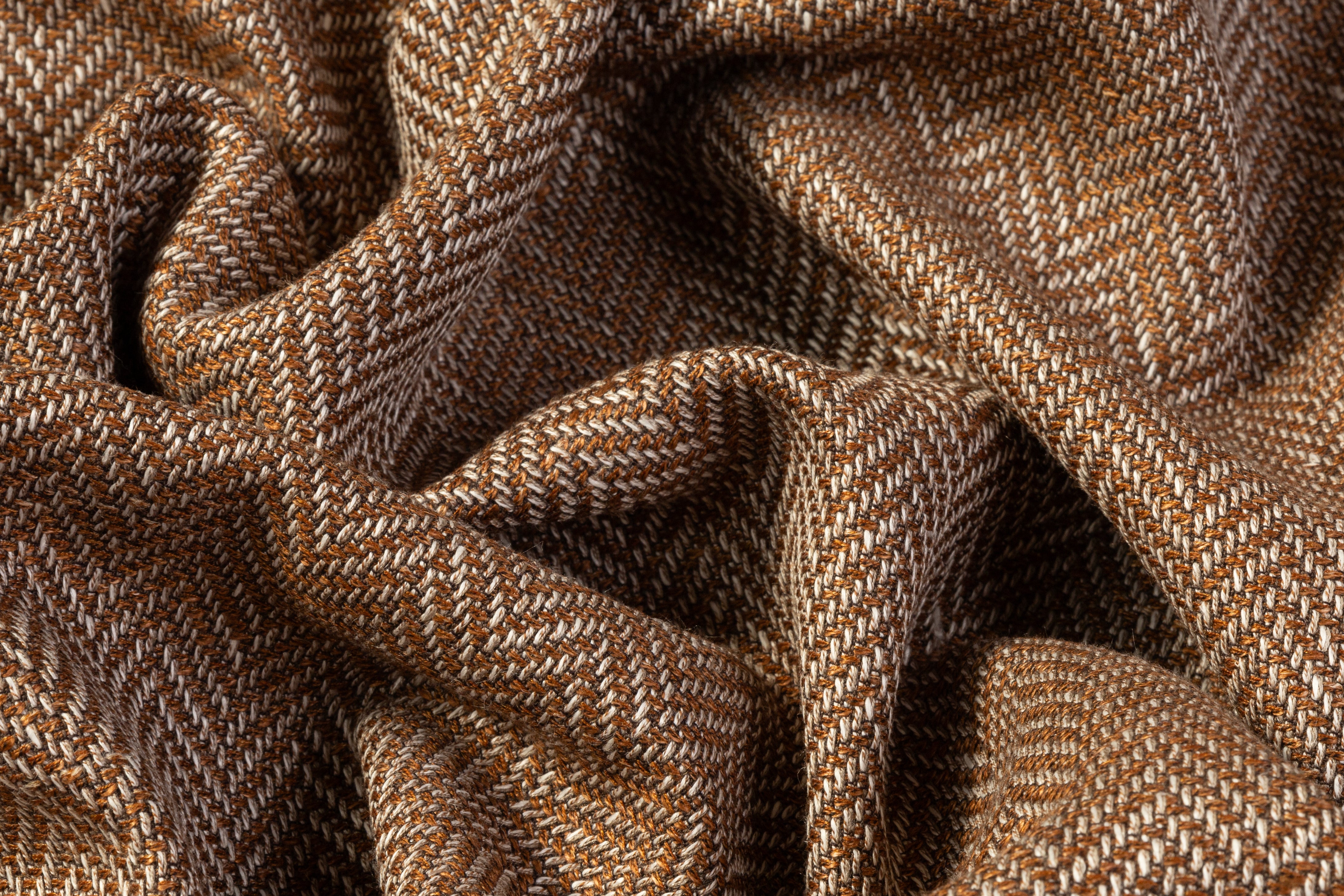 Herringbone Italian Wool Cotton Tweed - Brown