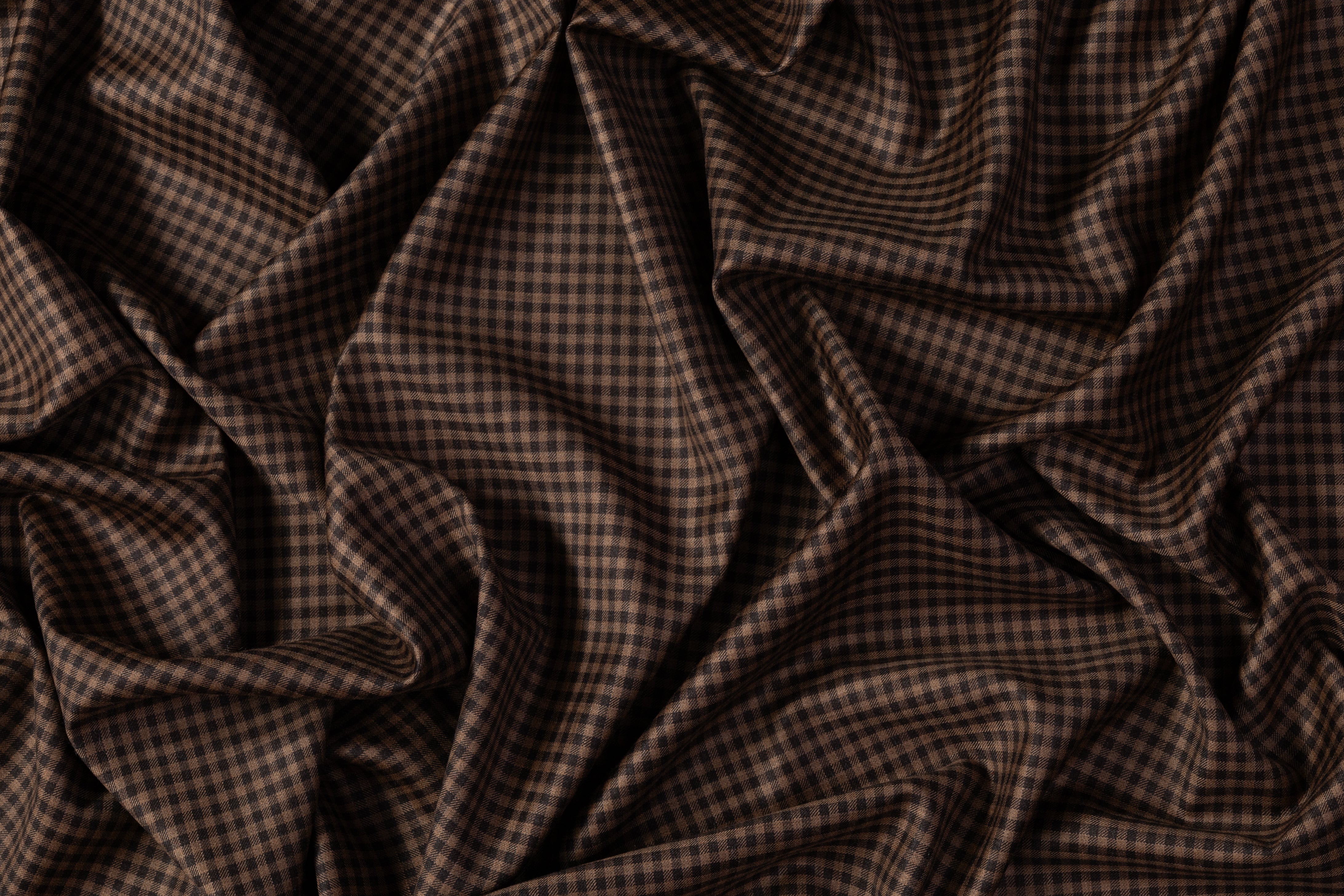 Reda - Gingham Checked Super 130's Italian Wool Suiting - Brown