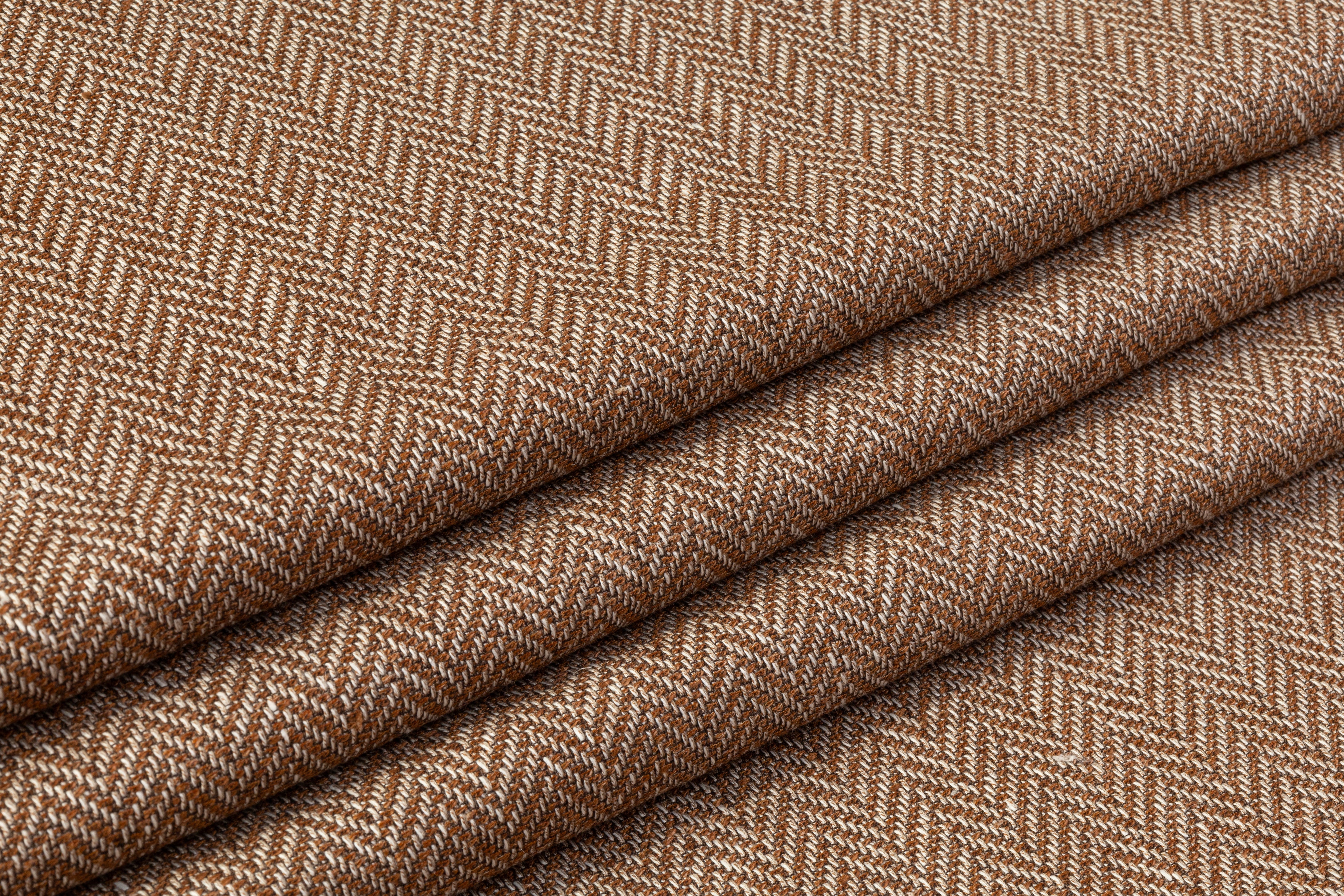Herringbone Italian Wool Cotton Tweed - Brown