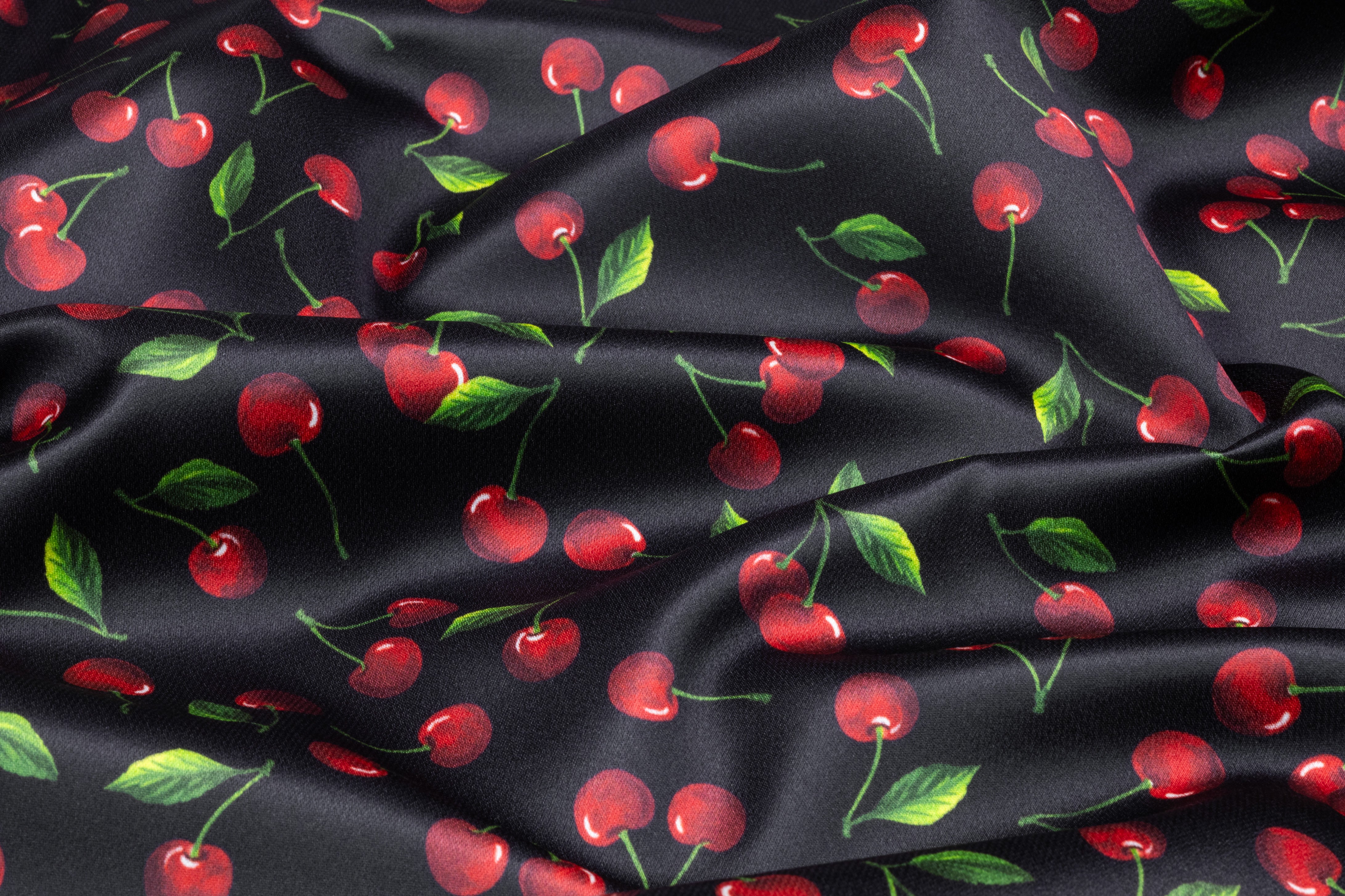 Cherry Printed Italian Silk Viscose Double Satin