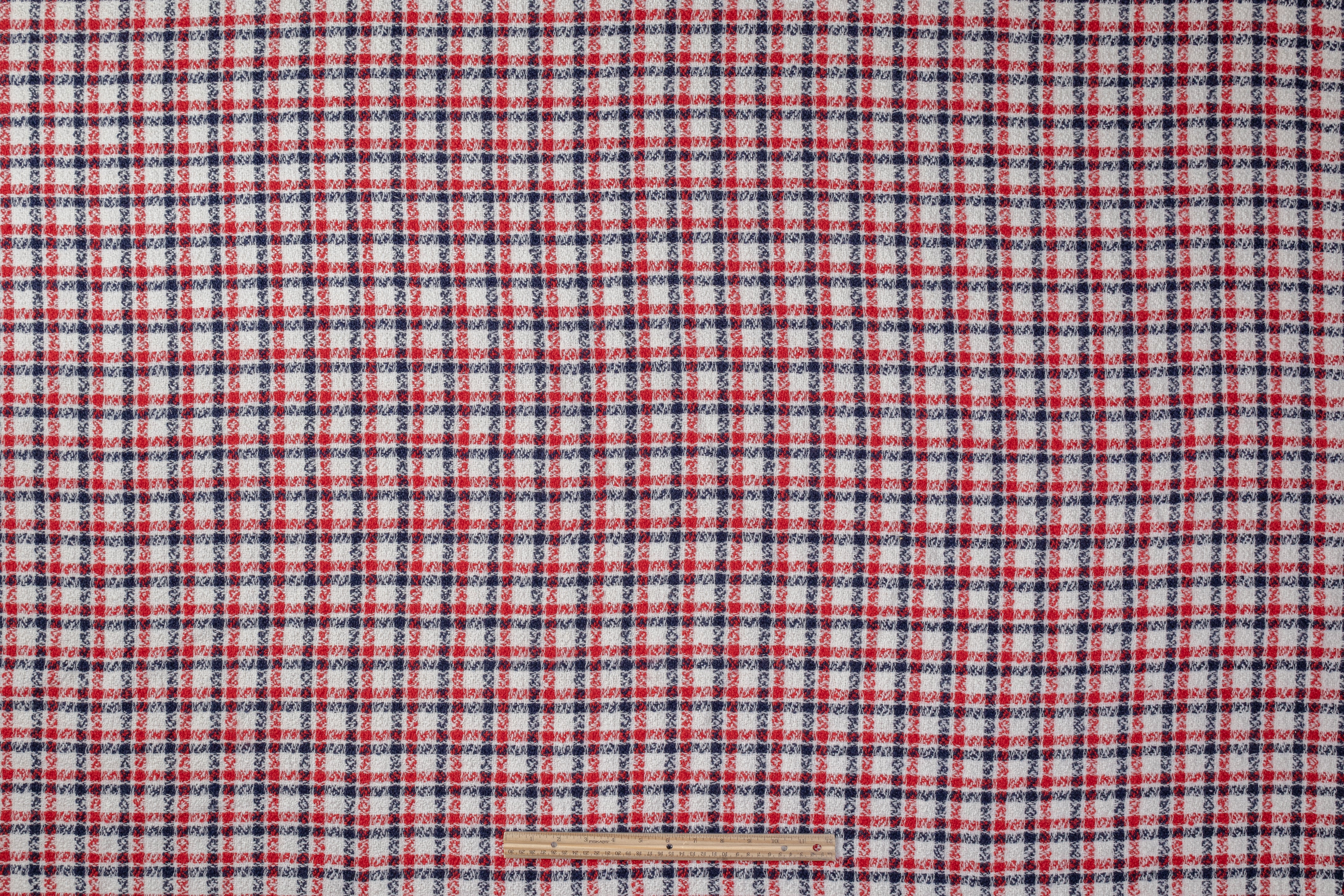 Checked Italian Wool Tweed - Red / Navy / White