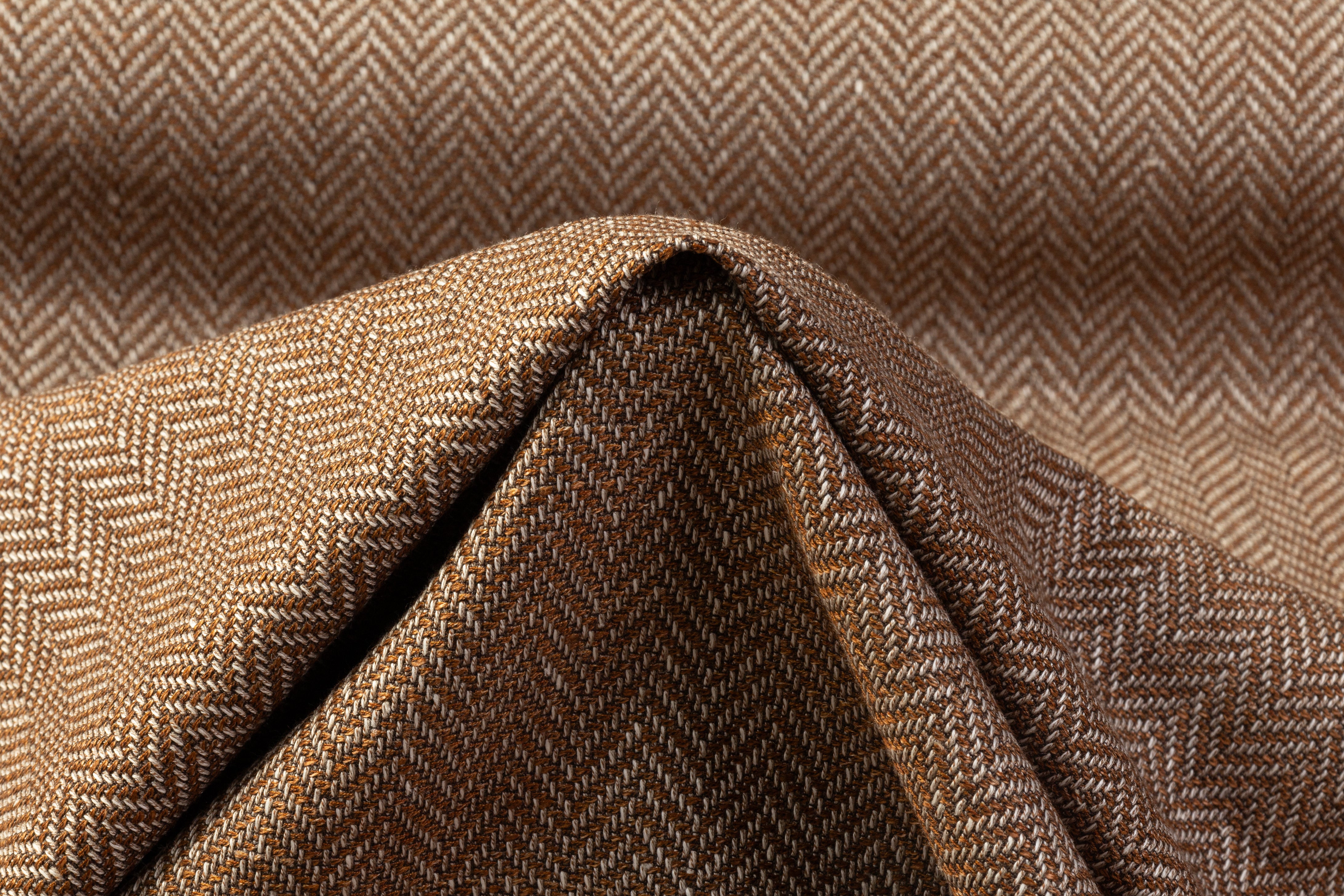 Herringbone Italian Wool Cotton Tweed - Brown