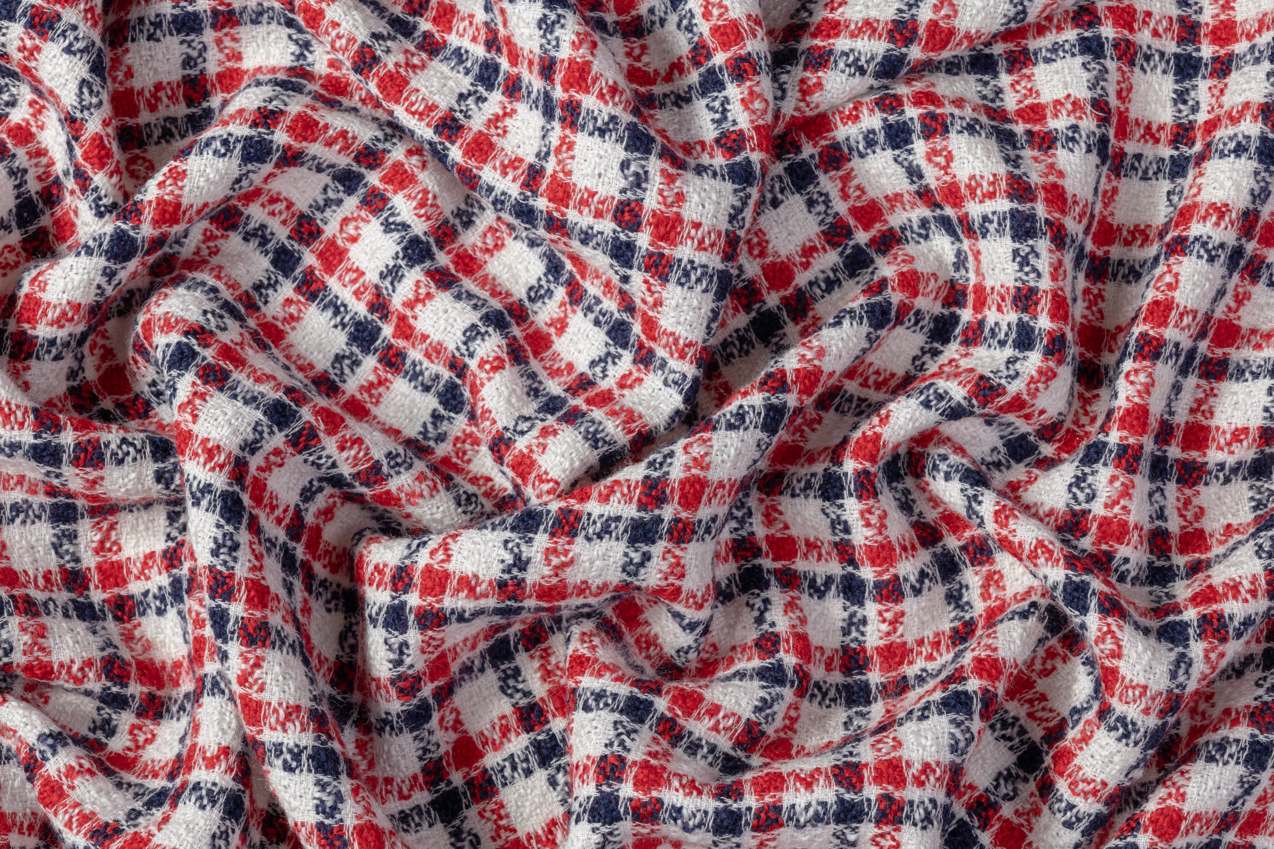 Checked Italian Wool Tweed - Red / Navy / White