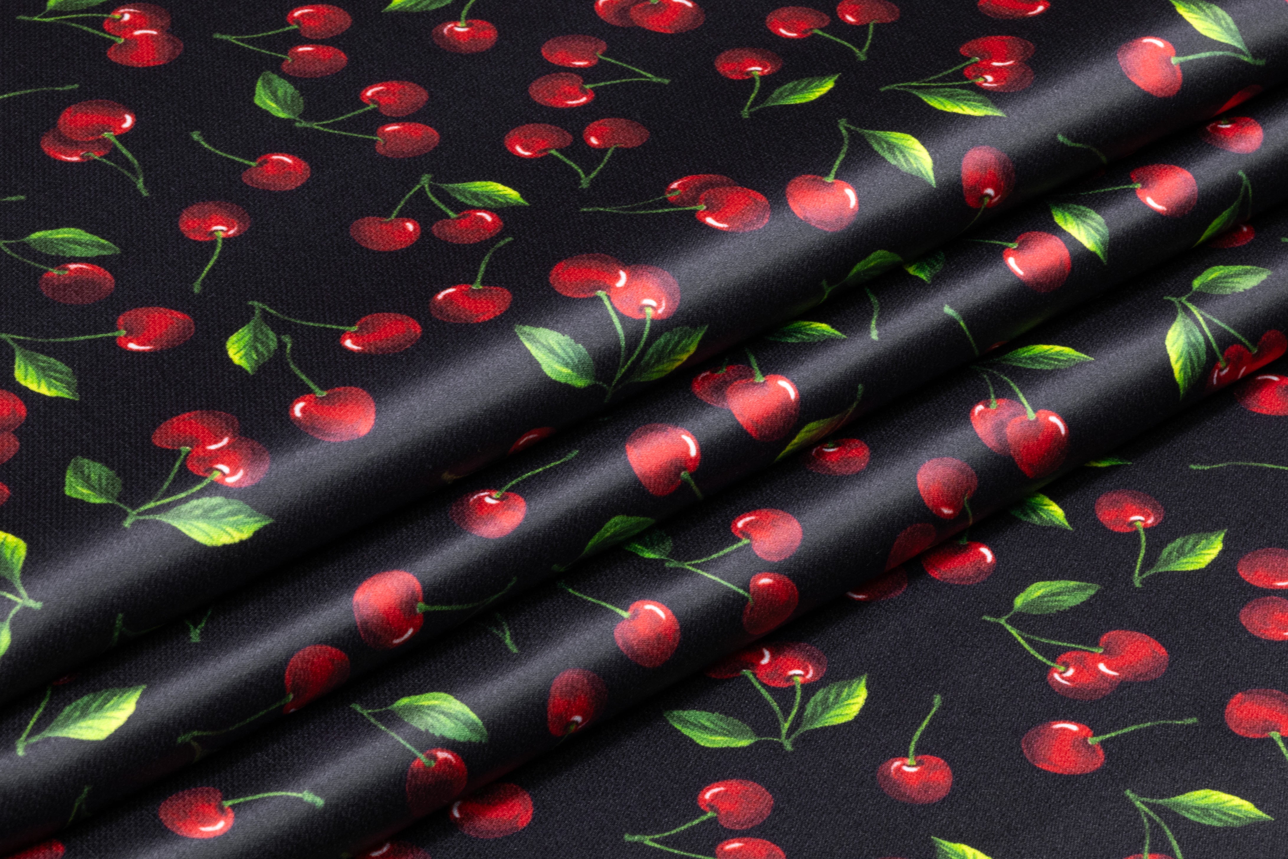 Cherry Printed Italian Silk Viscose Double Satin