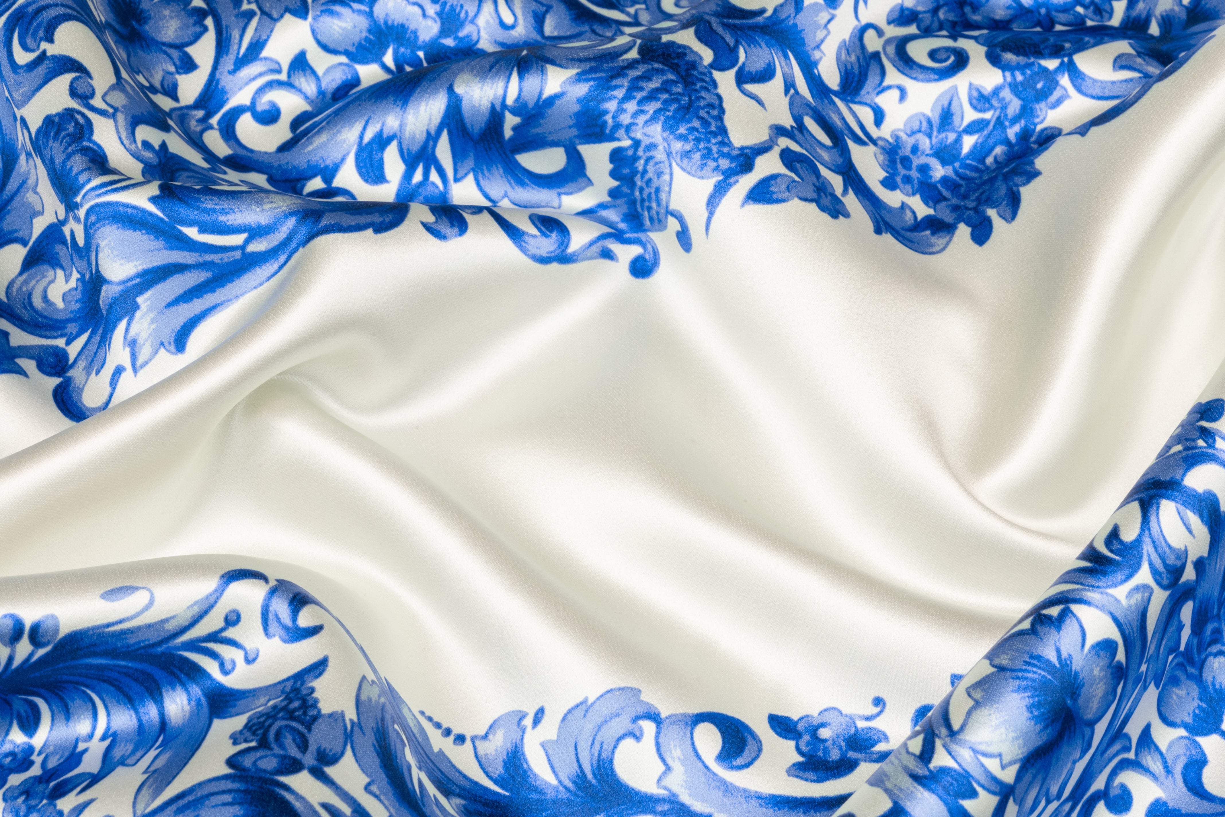 Baroque Striped Italian Silk Satin - Ivory / Blue