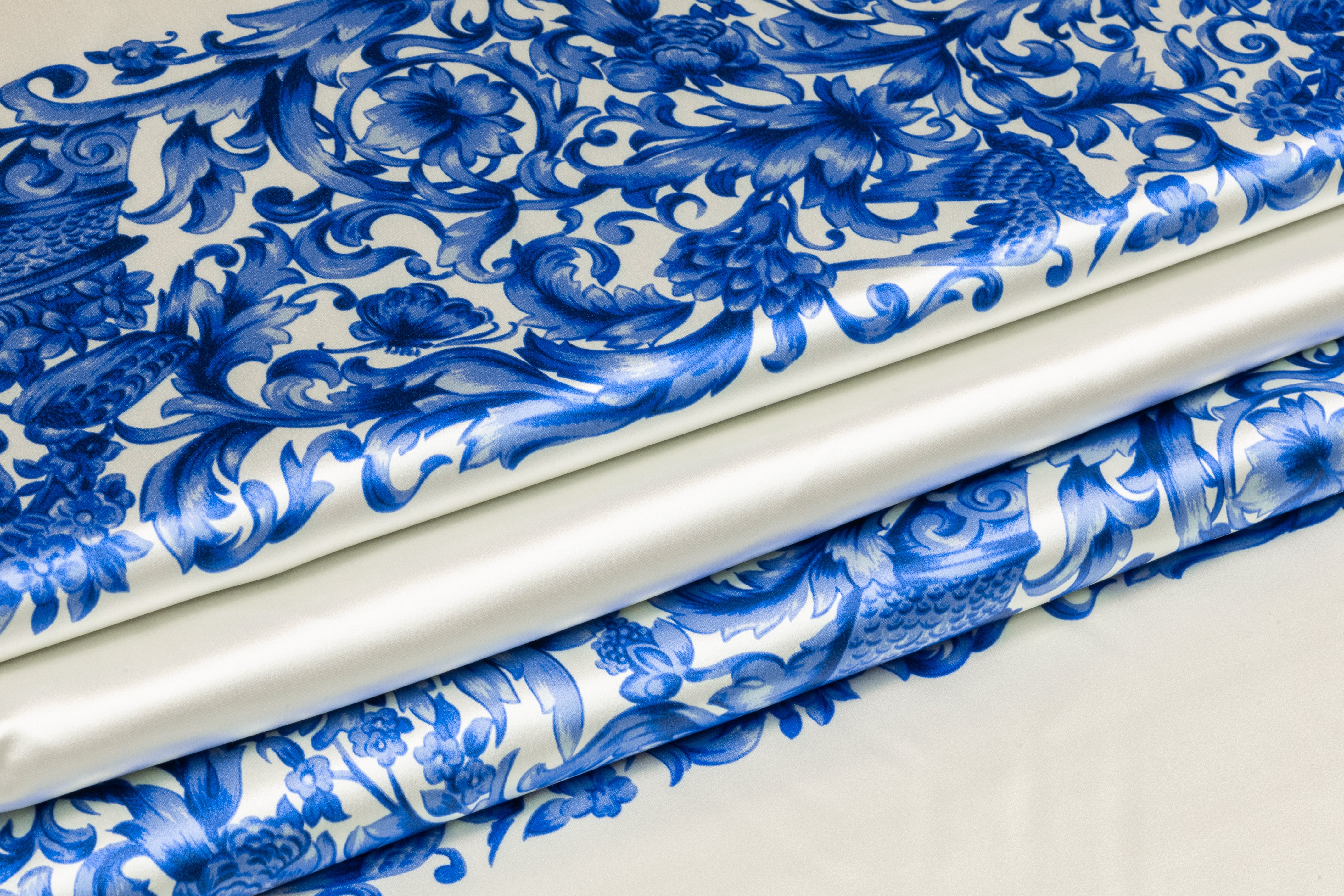 Baroque Striped Italian Silk Satin - Ivory / Blue
